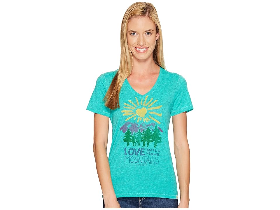 

Life is Good Mountains Cool Vee (Bright Teal) Women's T Shirt