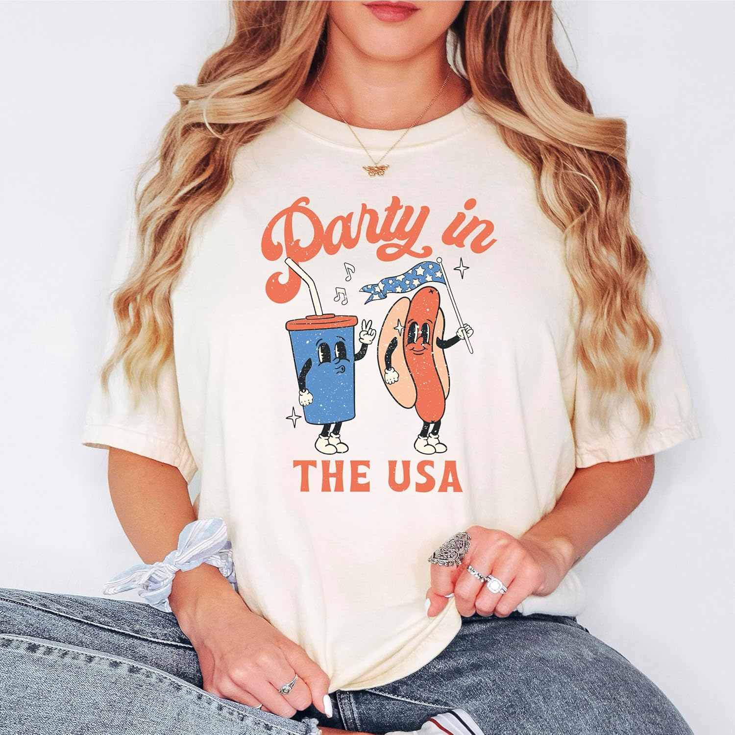 Retro 4th of July Party in The USA Tee for Women and Teens