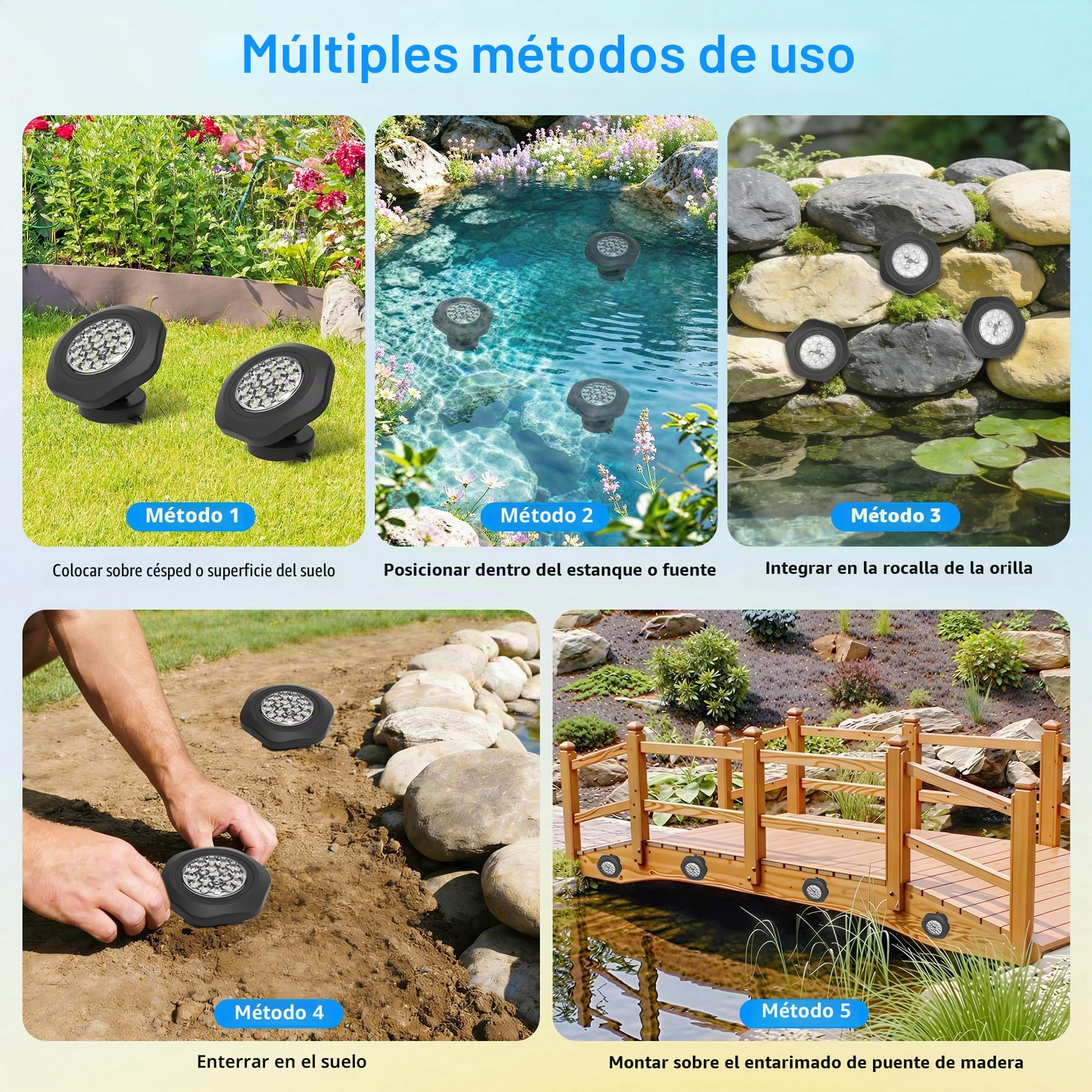 NATPOW Lámparas de estanque, Focos Submarinos RGB Lámpara Exterior con conexión Bluetooth, Mando a distancia, IP68 impermeables, multicolor para acuario, jardín, piscina, fuente (4 en 1)