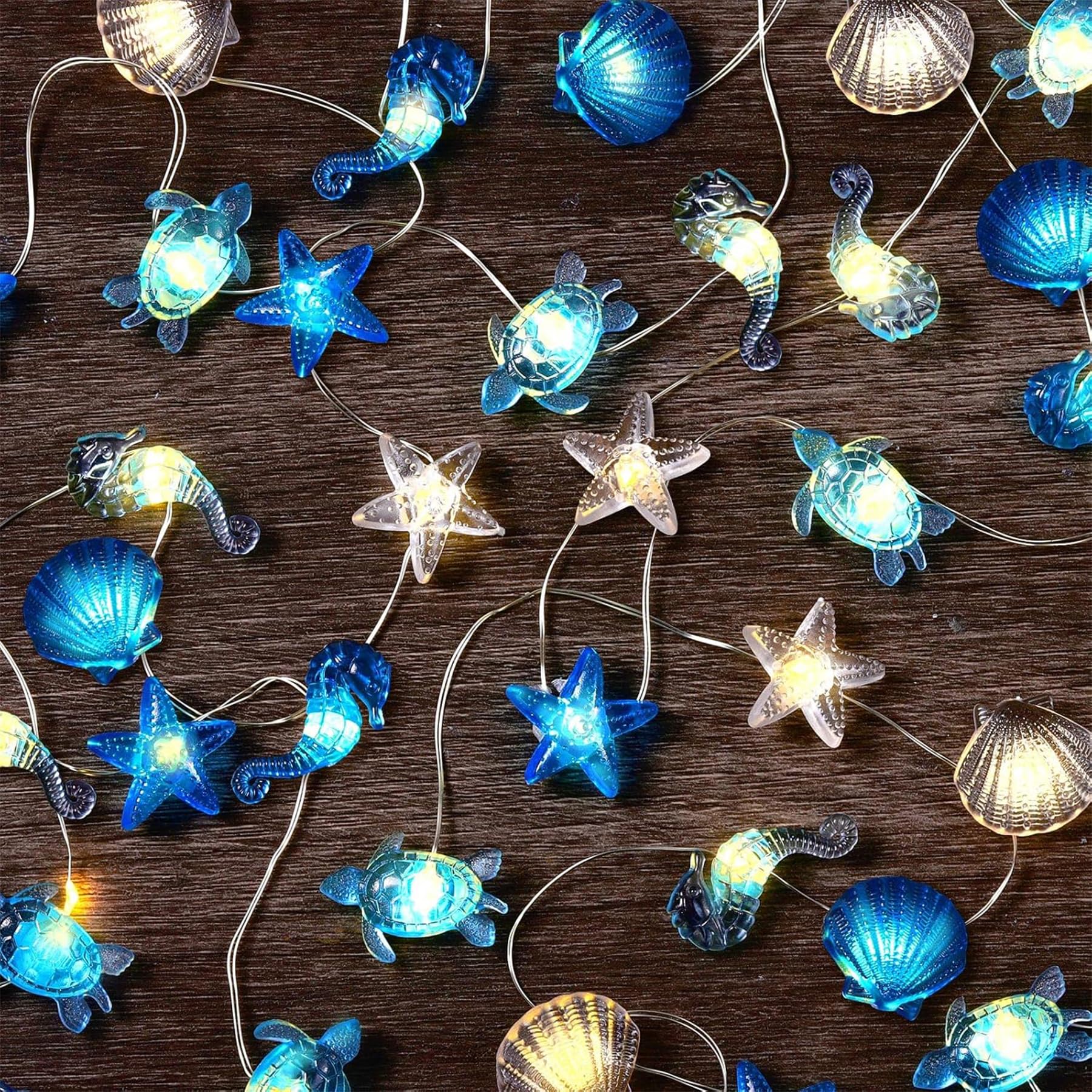 YeahBoom Fairy Lights Marine Animals, 2M 20 LED Themed Marine Life Fairy Lights Battery Operated, Seahorse Starfish Turtle Shells Fairy Lights, for Children's Room Party Birthday Decoration — image 1