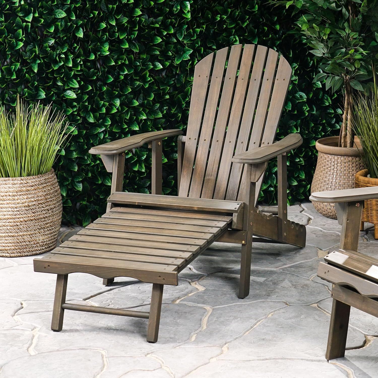 Folding Adirondack Chair, Acacia Wood Outdoor Patio Chair with Rustic Slatted Design, Wide Armrests & High Back, Weather-Resistant Wooden Lawn Chair for Backyard, Porch, Deck, Garden