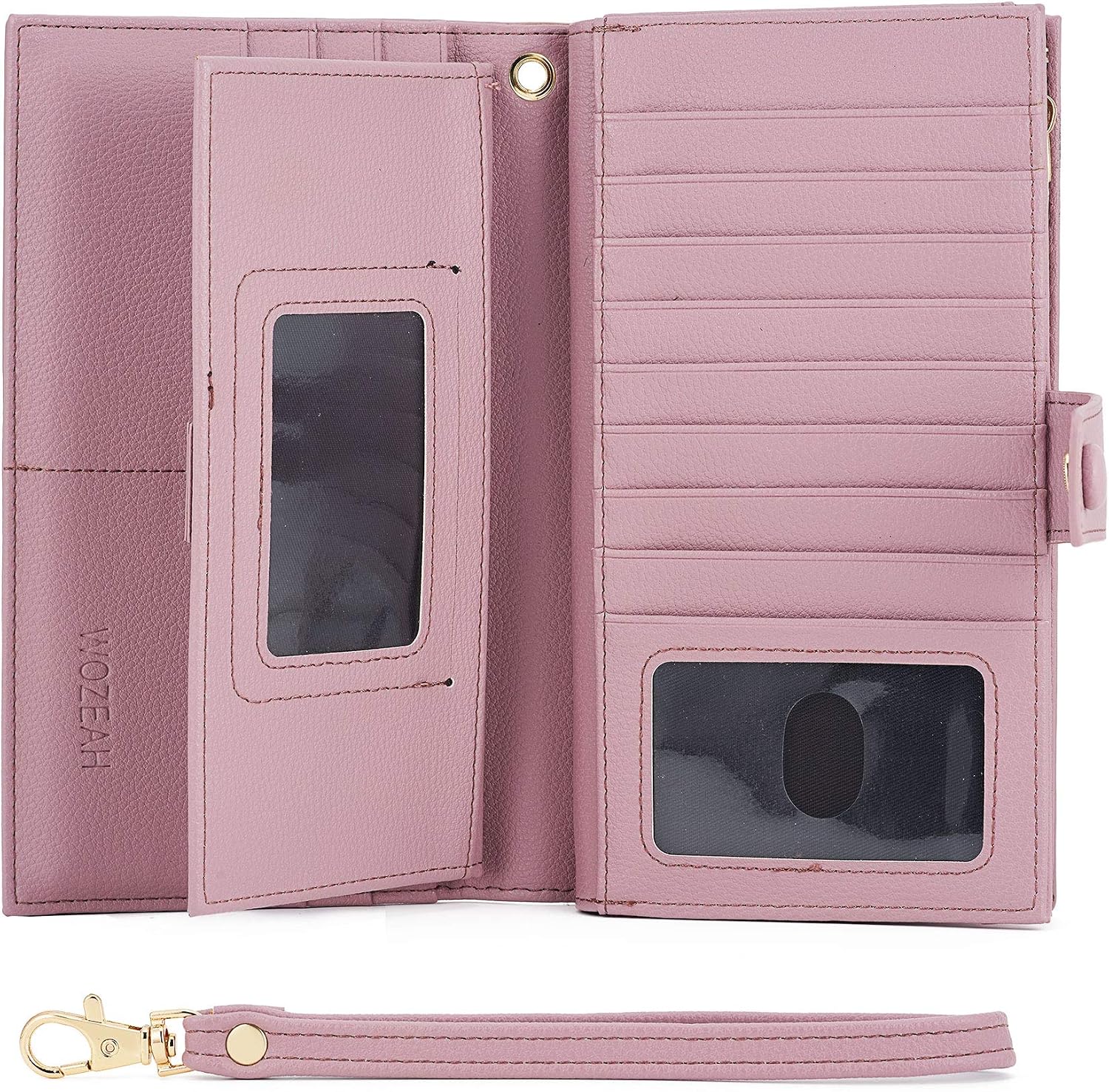 WOZEAH Womens Wallet Large Capacity RFID Blocking Eco-Friendly Artificial Leather Wallets Credit Cards Organizer Checkbook Wallet (1- Pebbled purple)