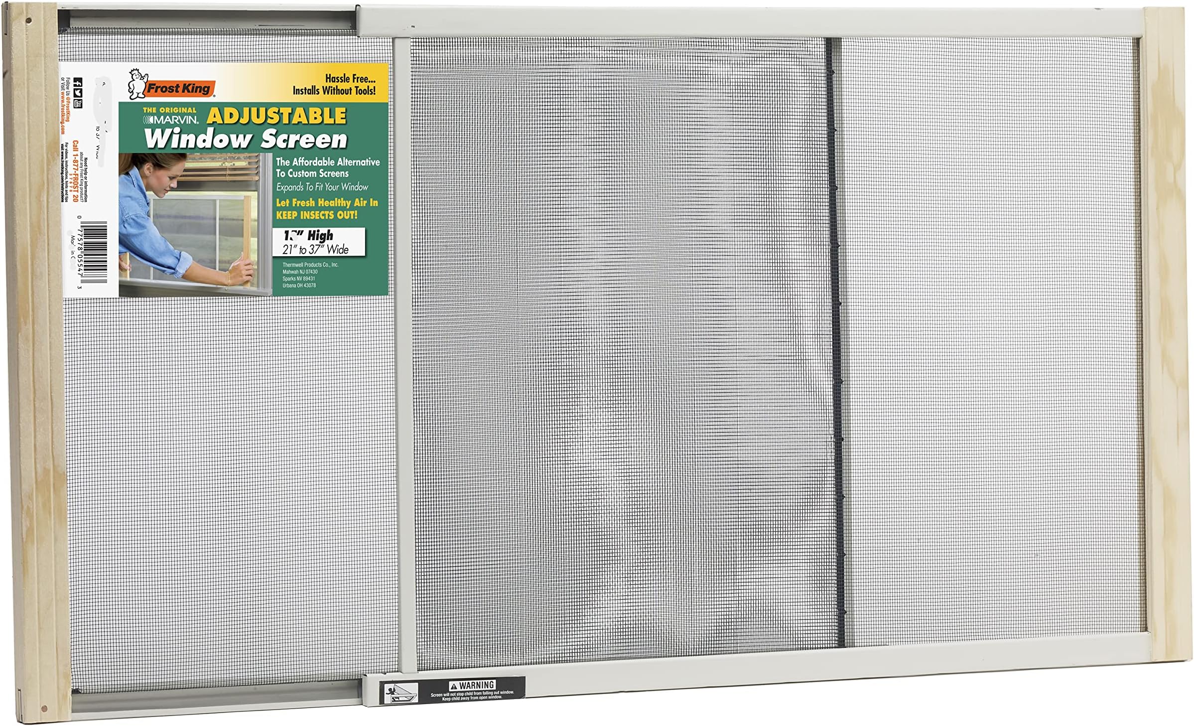 Frost King AWS1837SP WB Marvin Adjustable Window Screen, 18in High x Fits 21-37in Wide