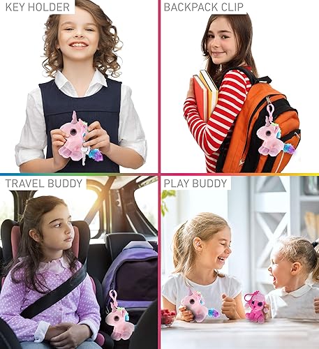 Miniatura 3 de DolliBu Llavero de peluche de unicornio rosa con ojos grandes  Abalorio de animal suave con ojos grandes brillantes, accesorio decorativo de peluche
