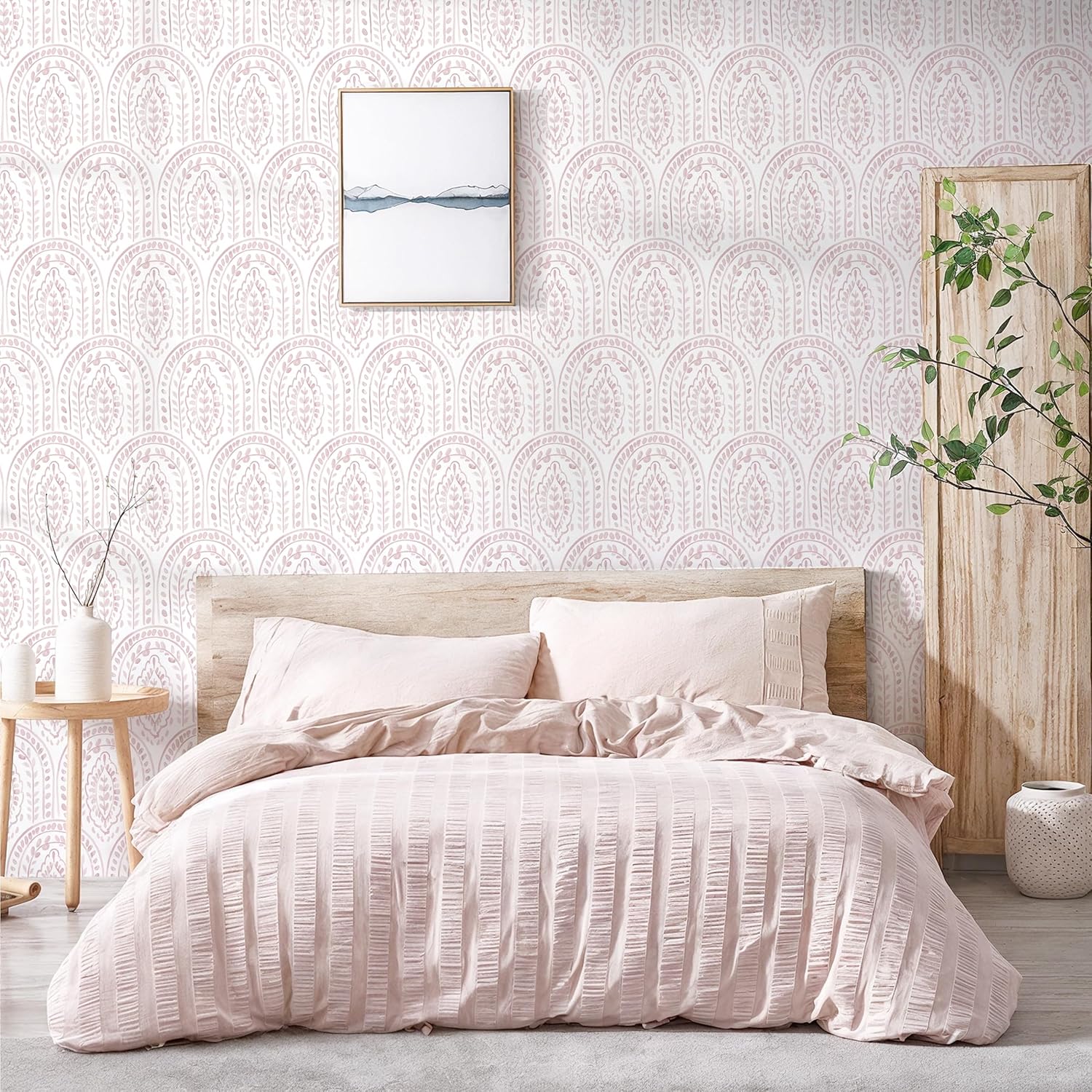 EeeComing Pink Peel and Stick Wallpaper Boho Wall Paper Peel and Stick Modern Contact Paper Self Adhesive Wallpaper for Bedroom and Bathroom Removable Cabinet Shelf Liner Vinyl 17.3”X393.7”
