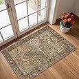 GENIMO 2x3 Hallway Runner Rug, Machine Washable Boho Vintage Runners Non Slip, Printed Thin Low Pile Lightweight Chenille Carpet Runner for Entryway, Kitchen, Bathroom, Bedroom, TAN