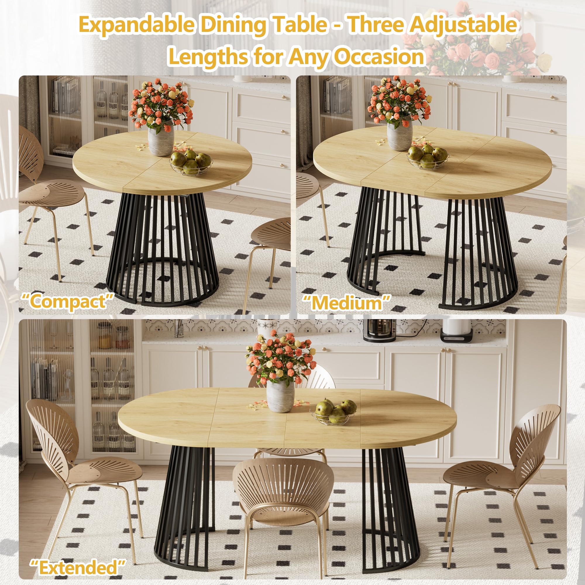Tavolo da pranzo ovale espandibile per 4 8 persone Tavolo rotondo in legno con gambe in metallo per cucina o soggiorno Dimensioni 100 180x100x75CM Spedito in 2 confezioni