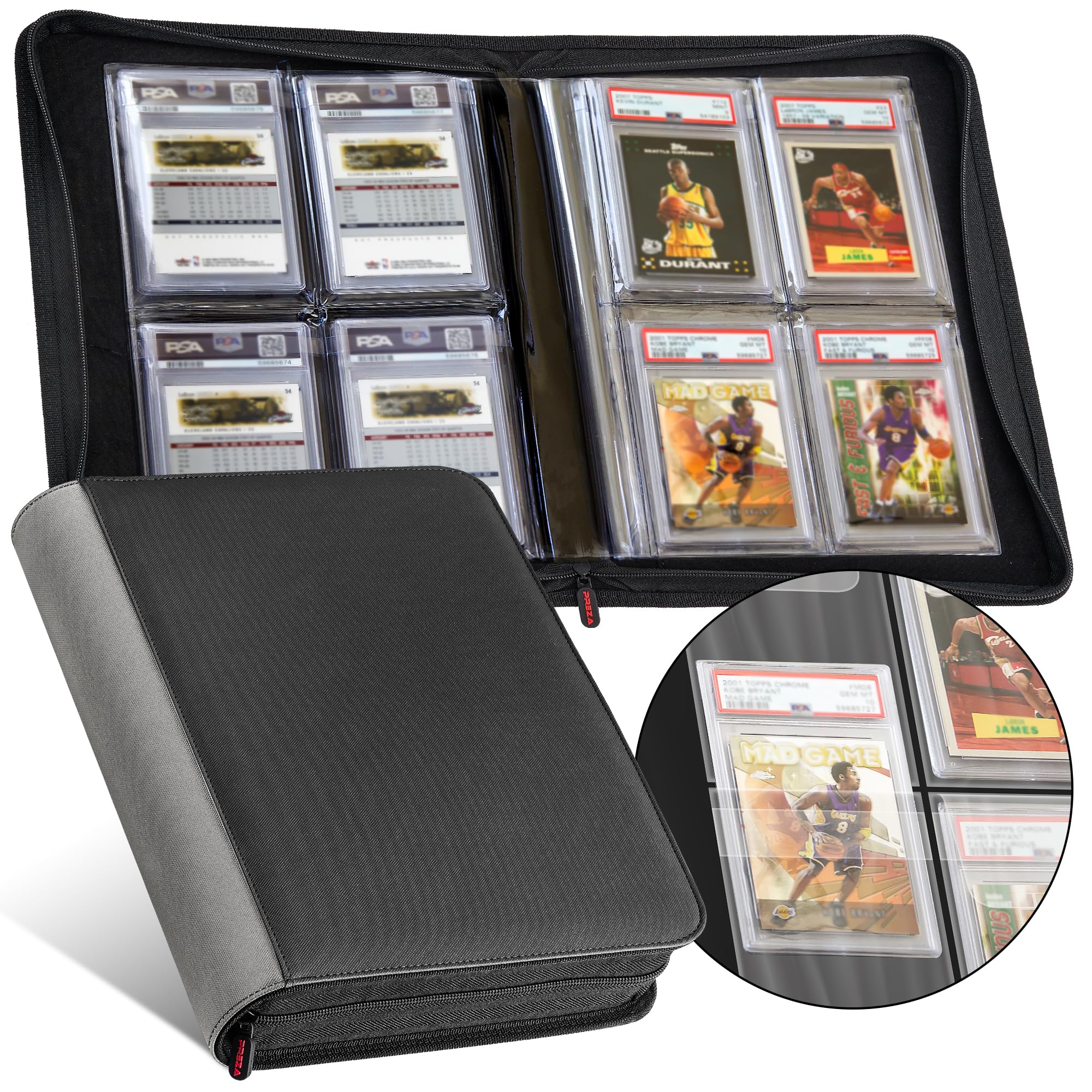 PREZA The Original Slab Binder - Graded Card Storage Binder - Holds 32 Graded Cards - Premium Trading Card Binder with Graded Card Sleeves (Black)