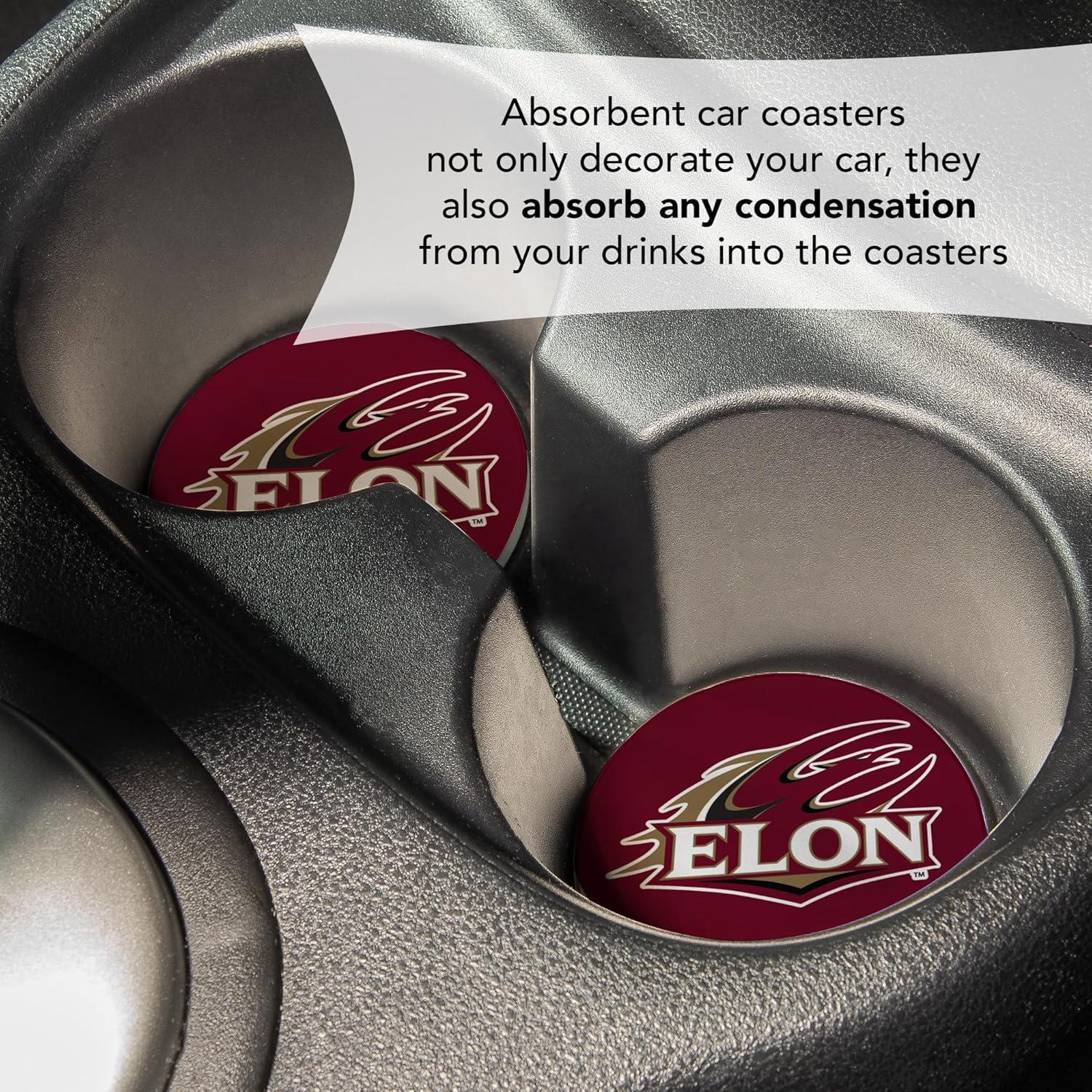 Desert Cactus Elon University Car Coaster Phoenix Absorbent Sandstone Car Cup Coasters Set of 2 (Design A) - Image 5