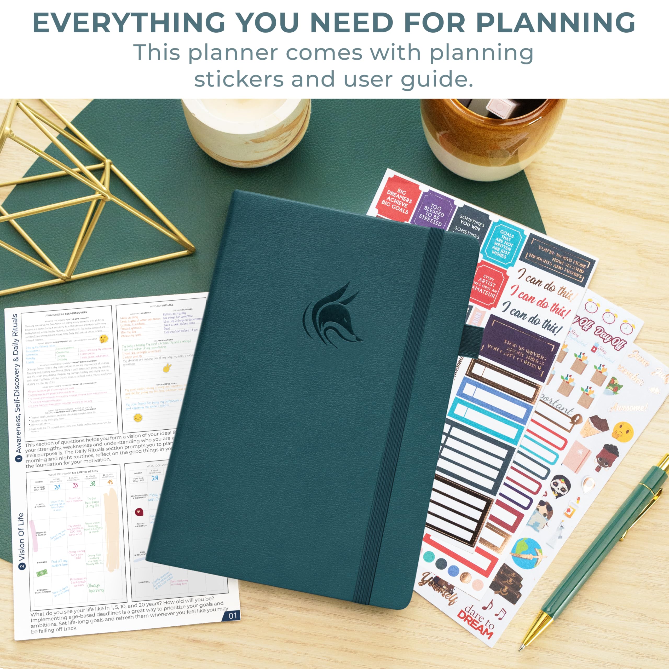 Clever Fox Calendario – Agenda settimanale e mensile non datata con fessure orarie, quaderno degli appuntamenti e organizer giornaliero, A5 (verde acqua scuro)