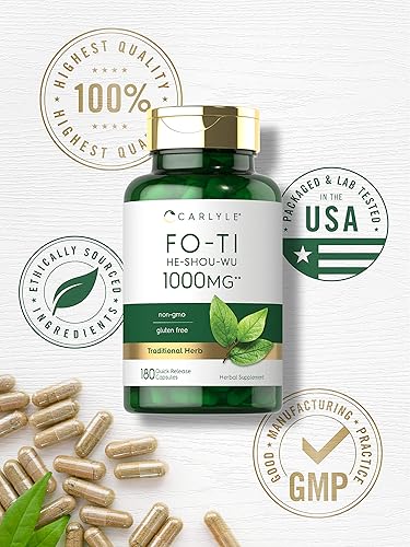 Miniatura 5 de Carlyle Fo-Ti 1000mg | 180 Cápsulas | Raíz de He-Shou-Wu | Hierba tradicional | Suplemento sin OMG y sin gluten