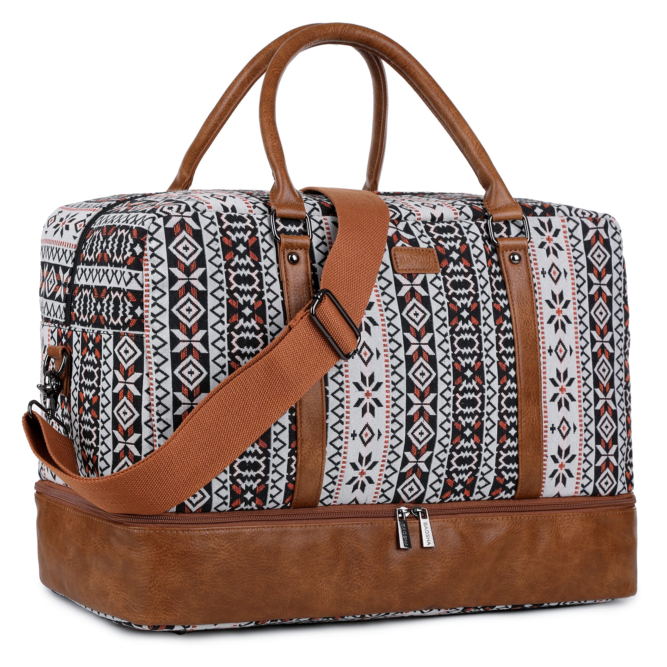BAOSHA Borsone da donna in tela per il fine settimana, borsone da viaggio, bagaglio a mano, con scomparto per scarpe, HB-38, Stampa, L, casual