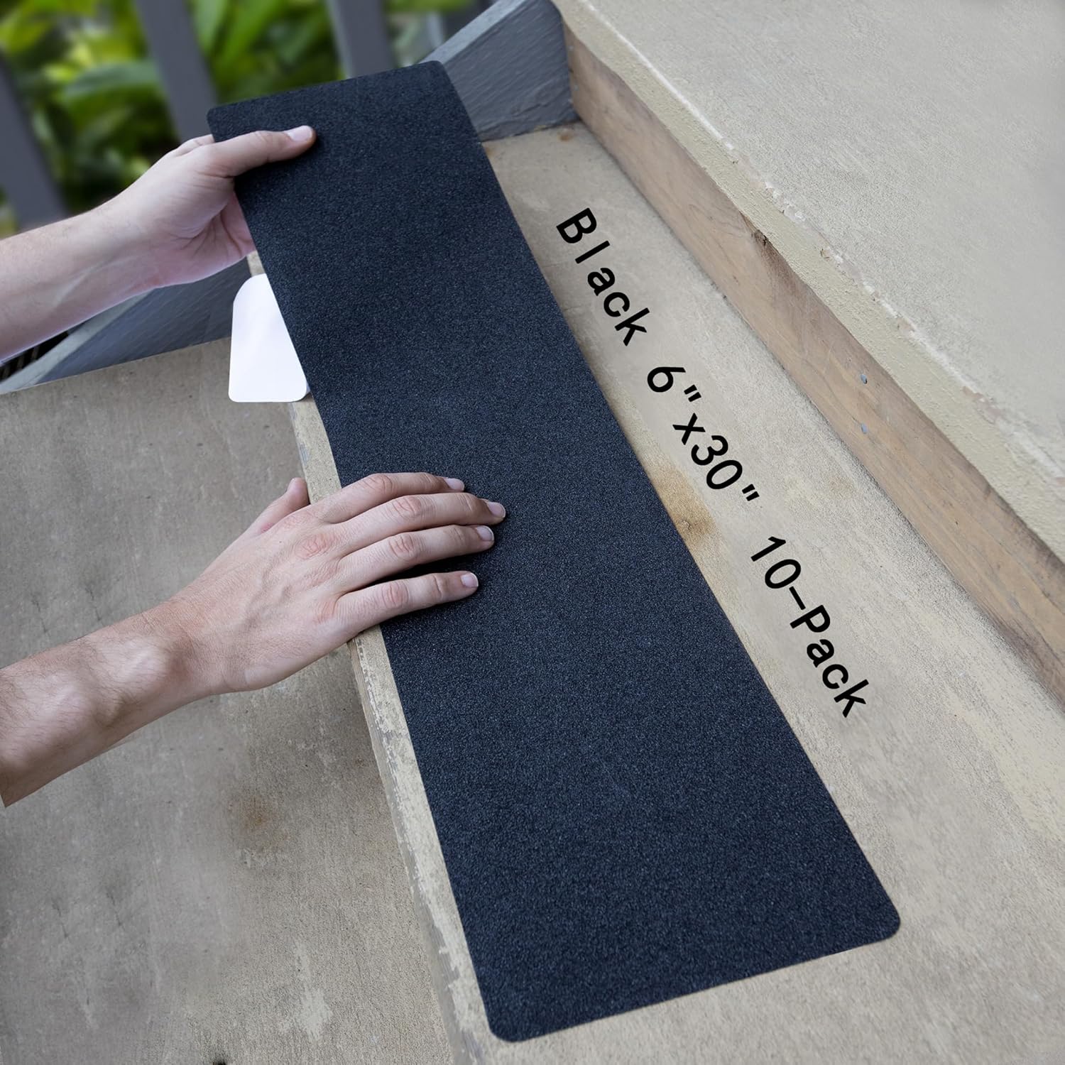 LifeGrip Anti Slip Traction Treads (10-Pack), 6 inch X 30 inch, Best Grip Tape Grit Non Slip, Outdoor Non Skid Tape, High Traction Friction Abrasive Adhesive for Stairs Step, Black (6" X 30" X 10P) 6" X 30" Black 10