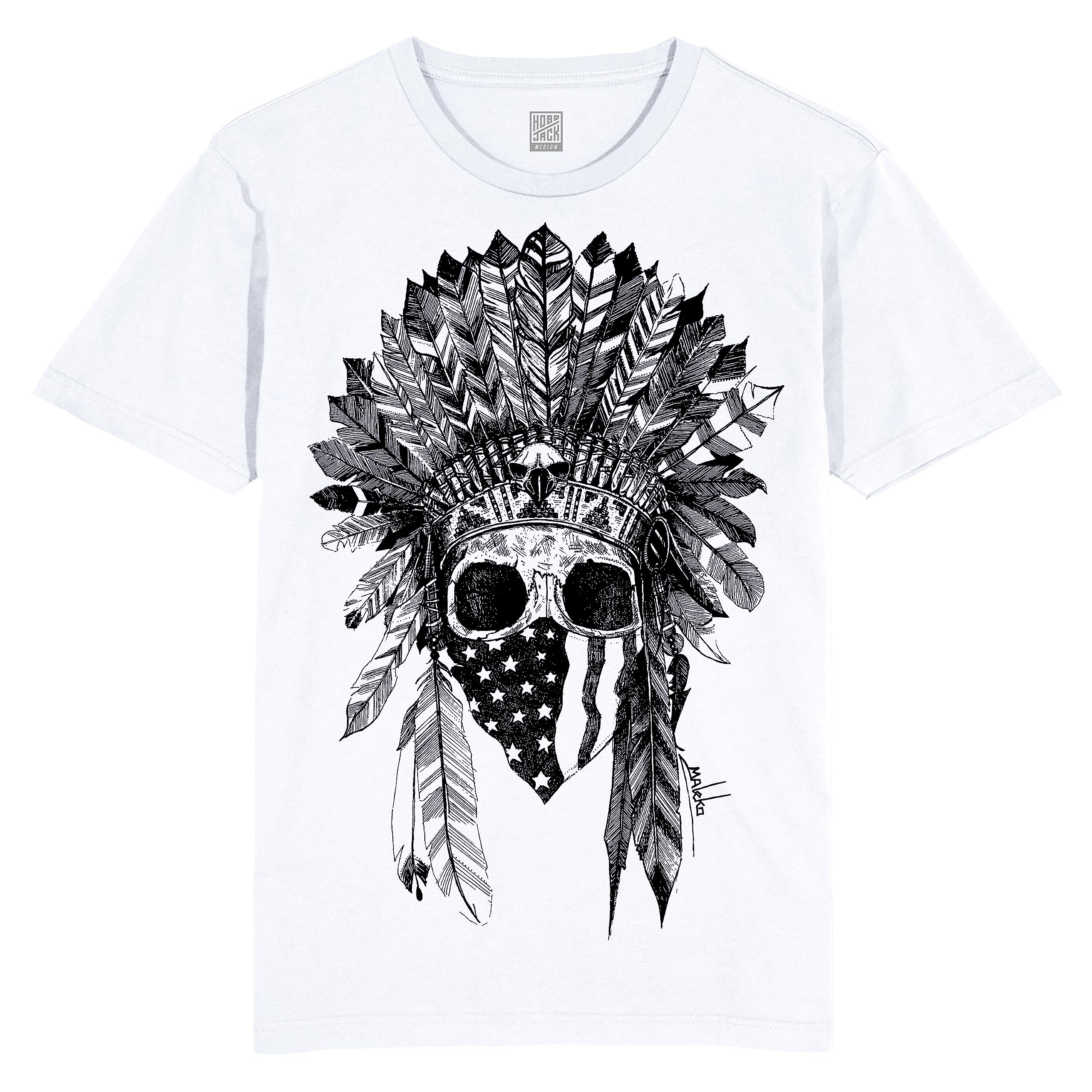 Hobo Jack Men's White ~ Ko Indian Head Skull ~ Tee (Large)