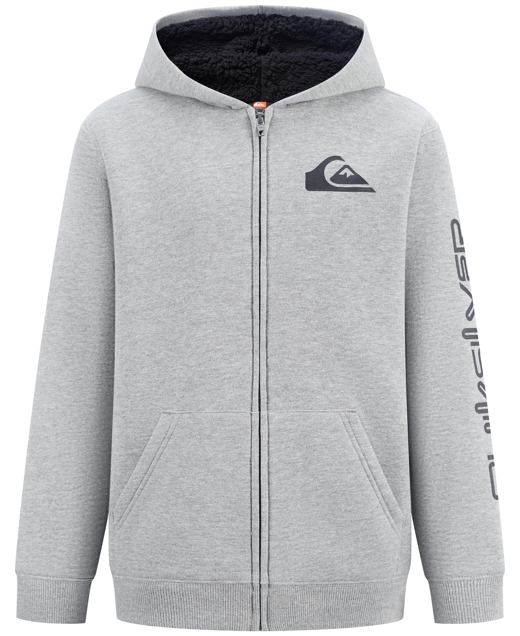 Quiksilver Boys' Full-Zip Sherpa Lined Fleece Hoodie Sweatshirt Hoodie, Mottled Grey, 18-20