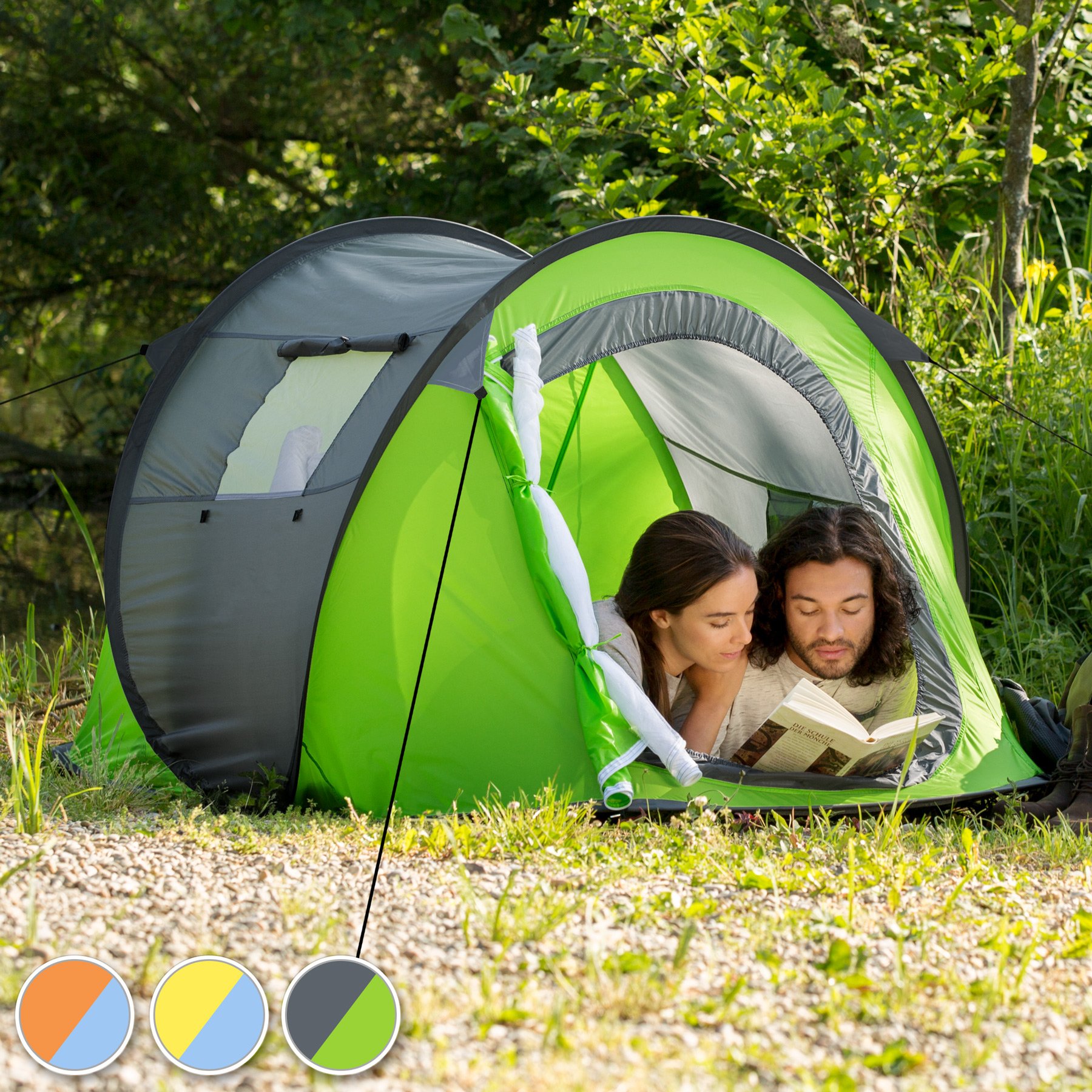 tectake® Tienda de Campaña para 2 Personas, Impermeable, Montaje Rápido, con Piquetas y Cuerdas Tensoras, Ideal para Camping, Senderismo, Acampada, Supervivencia