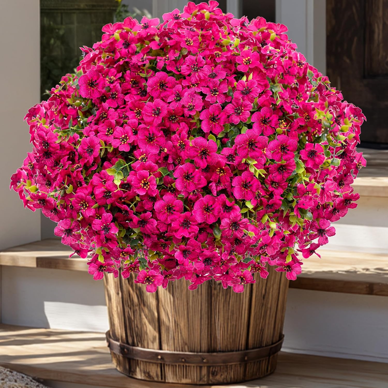 AXYLEX Artificial Flowers for Outdoors Fake Plants - 16 Bundles Faux Outside Greenery Boxwood No Fade Plastic Shrubs Fall Decor Farmhouse Home Garden Thanksgiving Mums (Red)