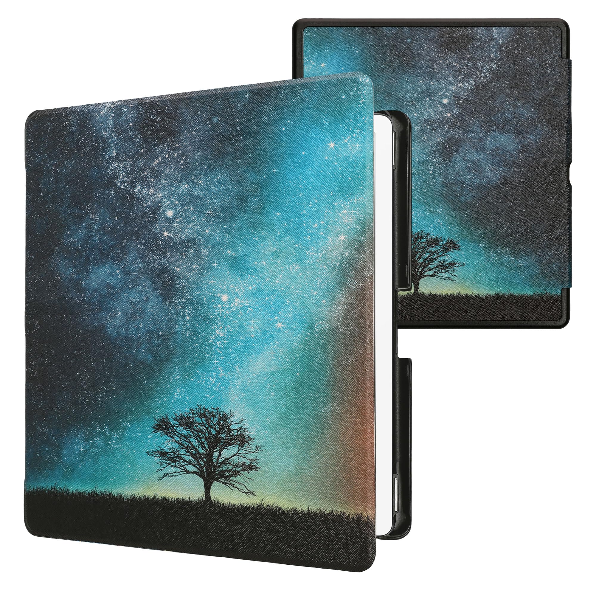 kwmobile Carcasa Compatible con Amazon Kindle Scribe (2024) Funda - Funda con Tapa y Cierre magnético de Cuero sintético - árbol y Estrellas