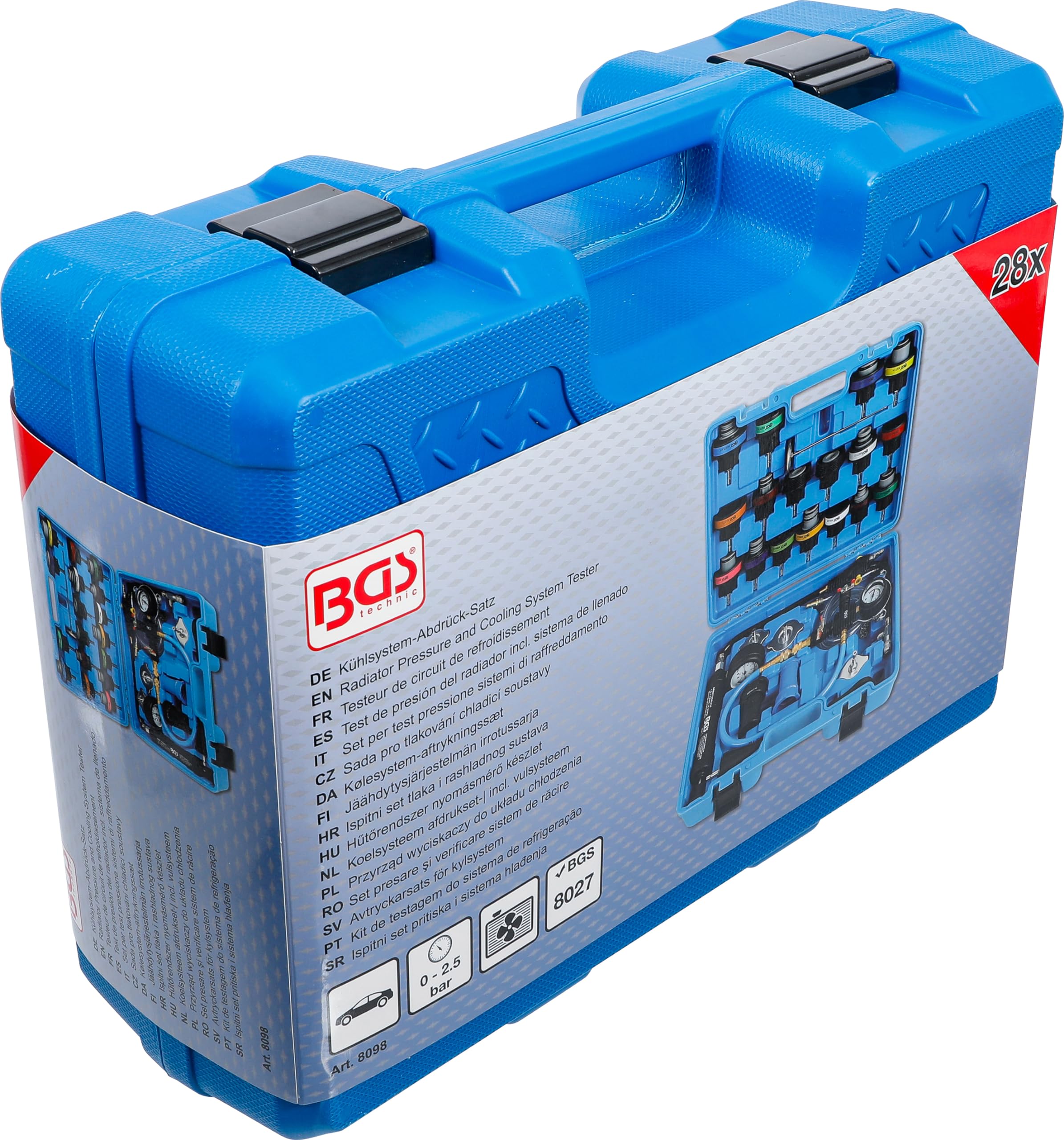 BGS 8098 | Set per test pressione sistemi di raffreddamento | incl. strumenti di riempimento | 28 pz.