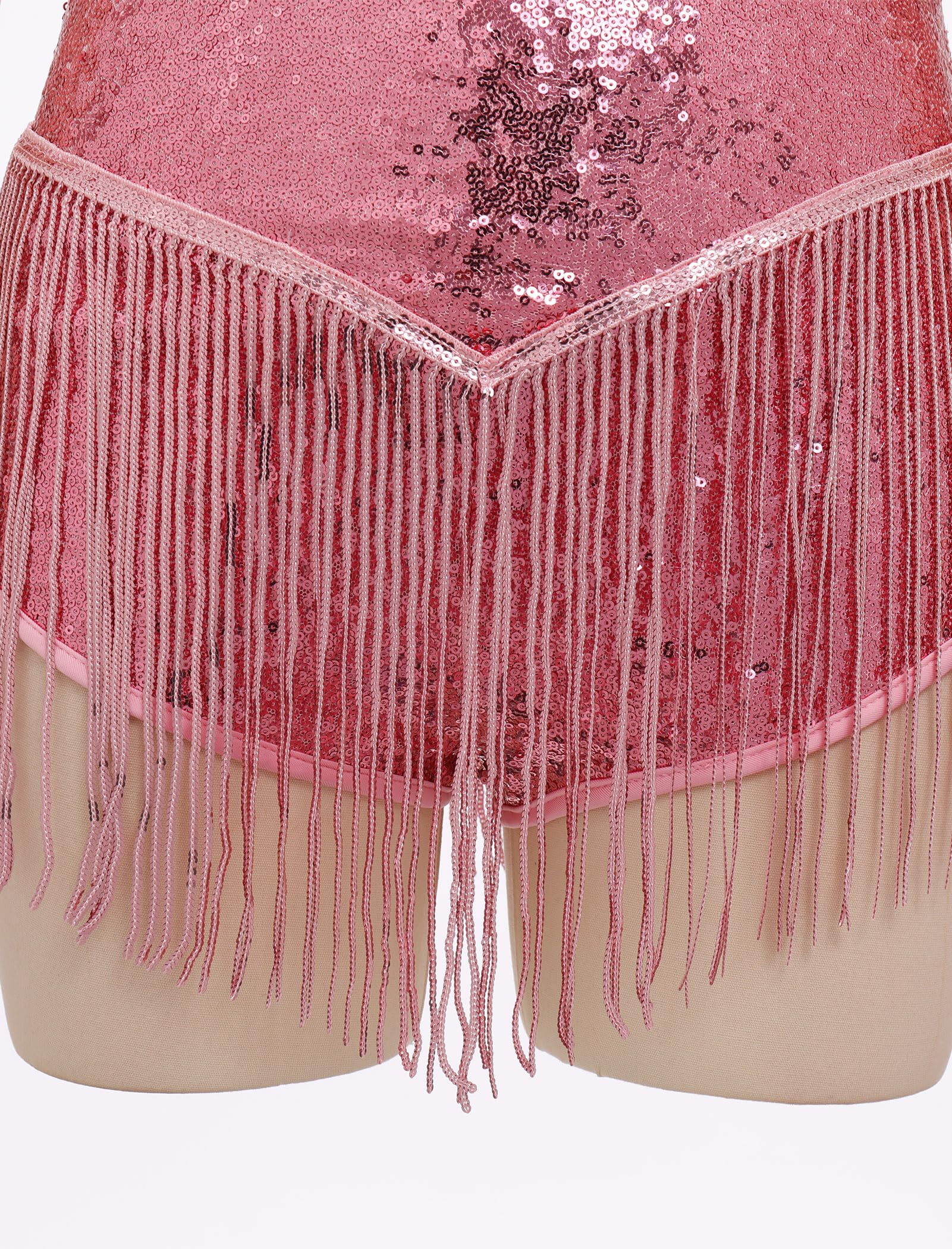 IBAKOM Damen-Body mit Fransen und Pailletten, lateinamerikanischer Jazz-Tanzkleid, glitzernde Quaste, Rave-Outfits, Akrobat, Zirkus, Hip-Hop-Tanzkostüm