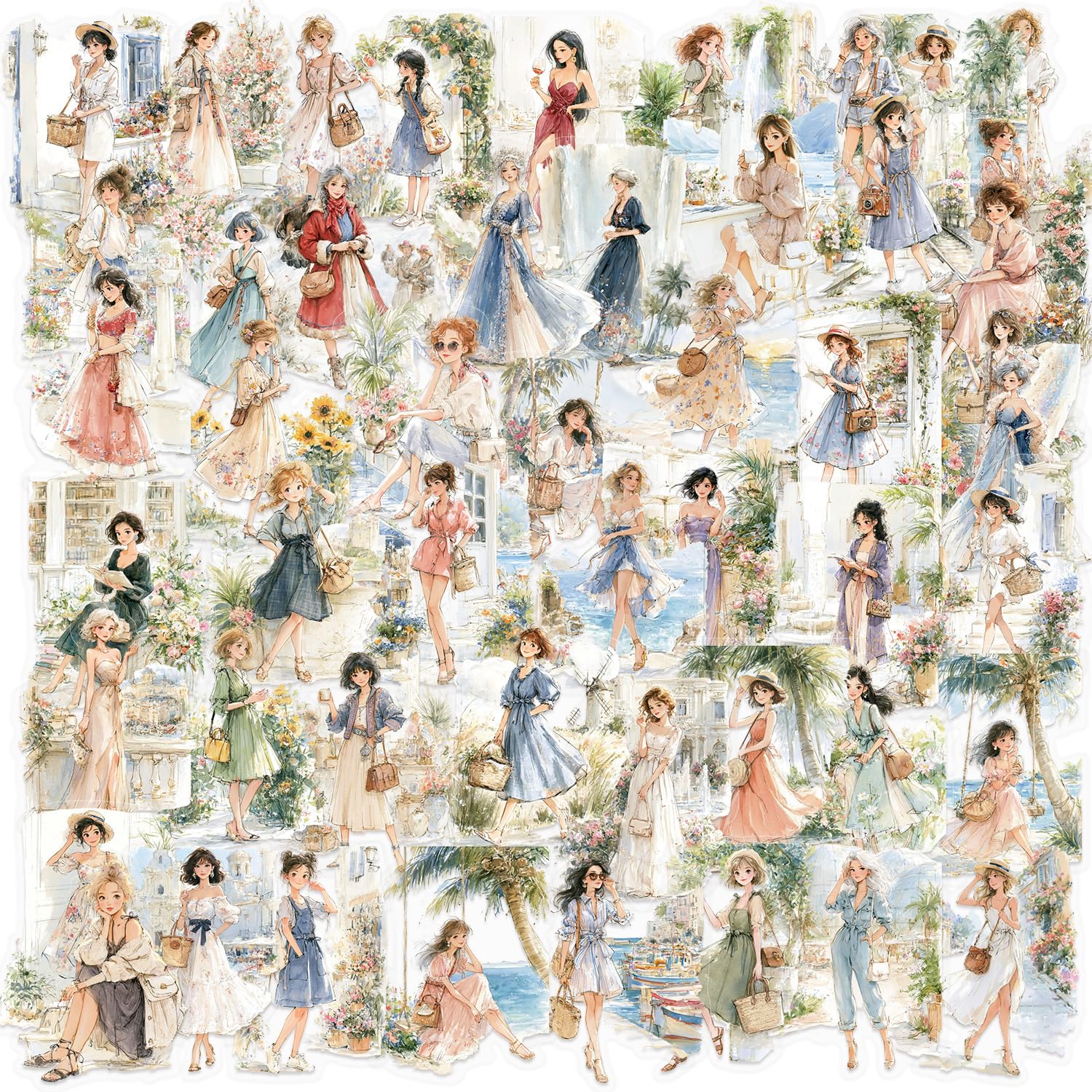 50 Pcs Girls Trip Stickers Aesthetic PET Transparent Sticker (Girl)
