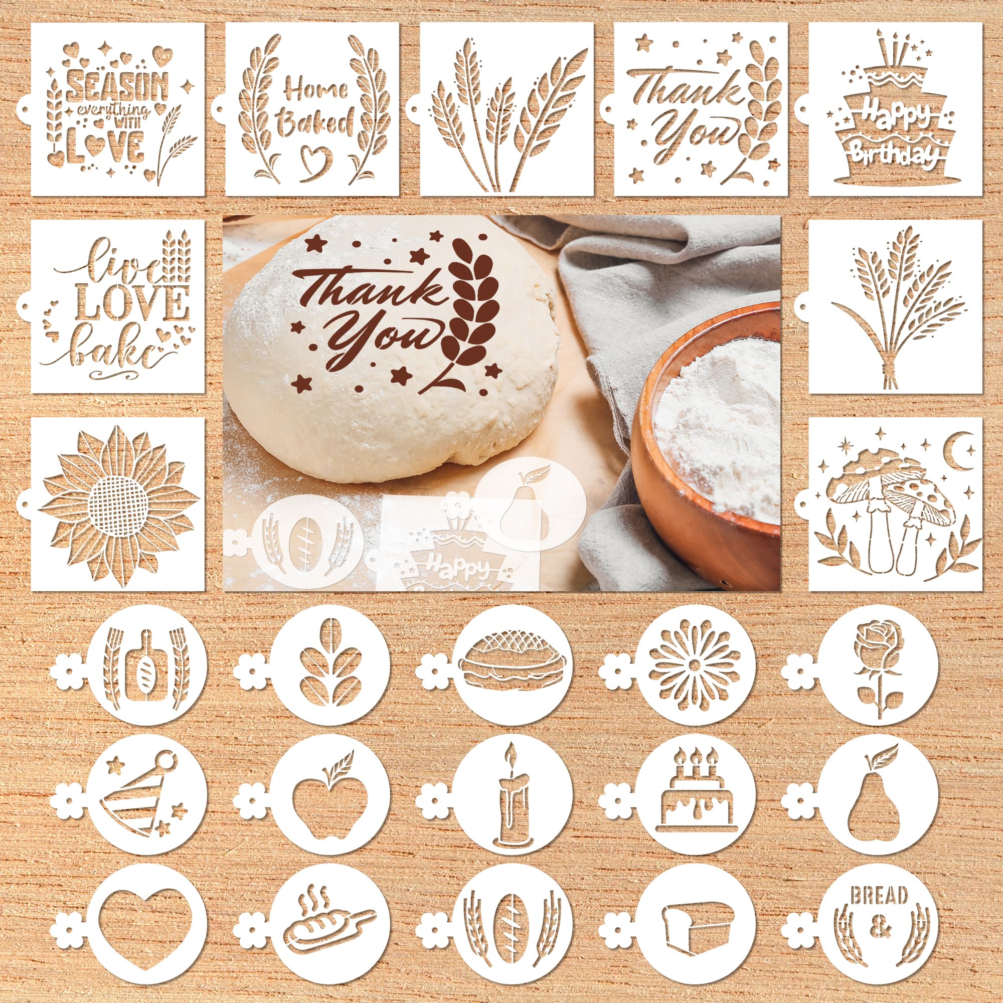 Sitsink Bread Stencils for Sourdough - 24 Pcs Bread Stencils for Baking, Sourdough Bread Baking Tools, Gifts for Sourdough Bakers, Bread Making Accessories, Pie Cake Cookie Baking Stencils Template