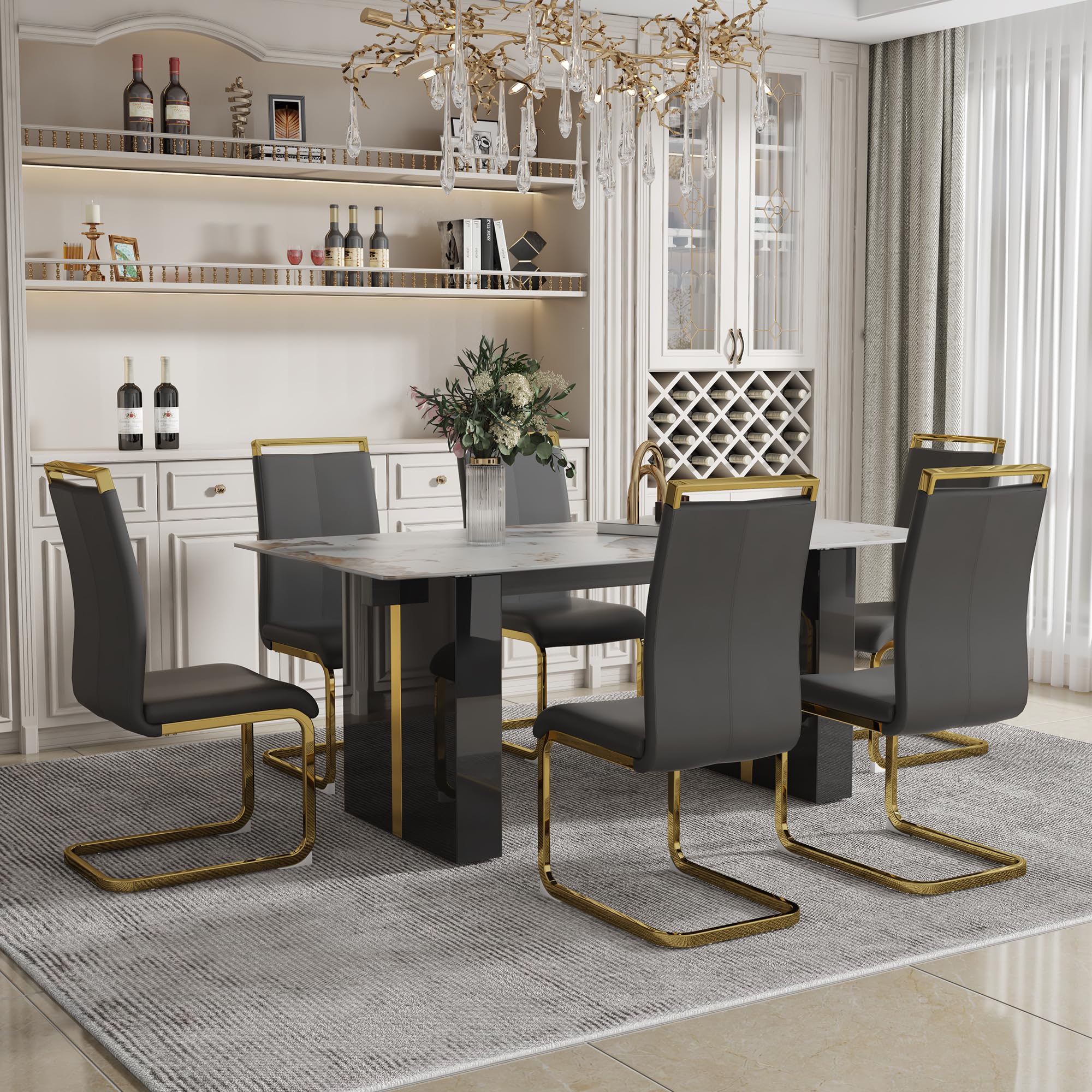 Amazon｜MUUOKY ダイニングテーブル7点セット 71インチ ダイニング