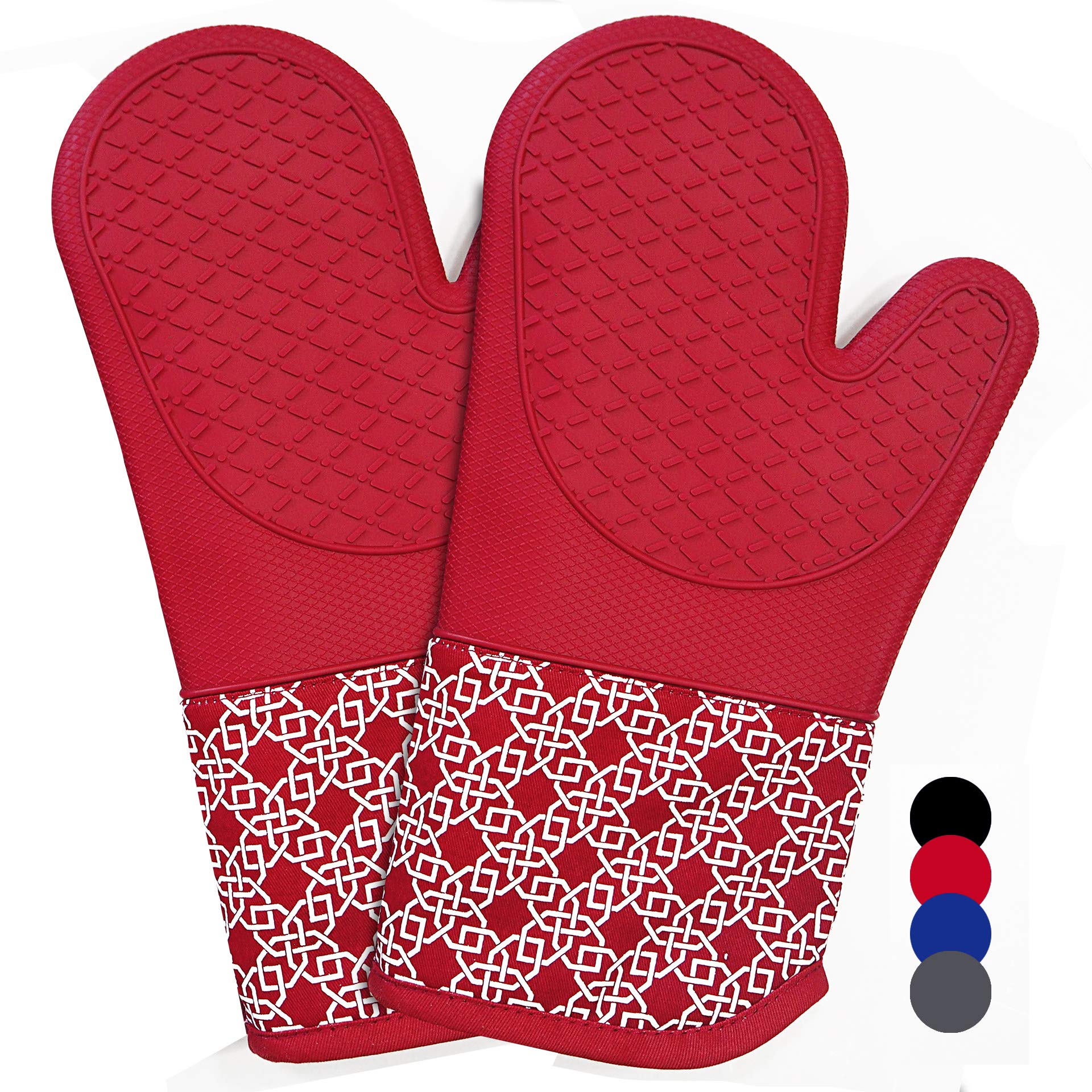 Heat Resistant Silicone Shell Kitchen Oven Mitts for 500 Degrees with Waterproof, Set of 2 Oven Gloves for BBQ Cooking Set Baking Grilling Barbecue