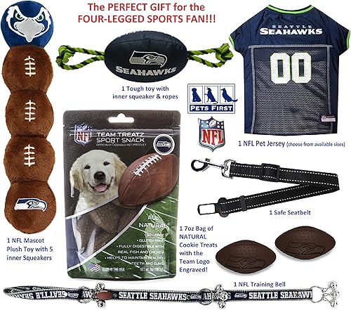 Miniatura 62 de NFL San Francisco 49Ers - Caja de regalo para mascotas con 2 juguetes para perros, 1 logotipo grabado natural para perros, 1 camiseta de la NFL, 1