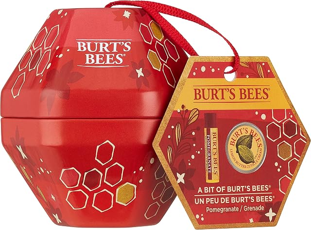 Burt's Bees Christmas Gift Set for Lip & Hand, Pomegranate Lip Balm & Cuticle Cream in Christmas Bauble, Bit of Burt's, Packaging May Vary