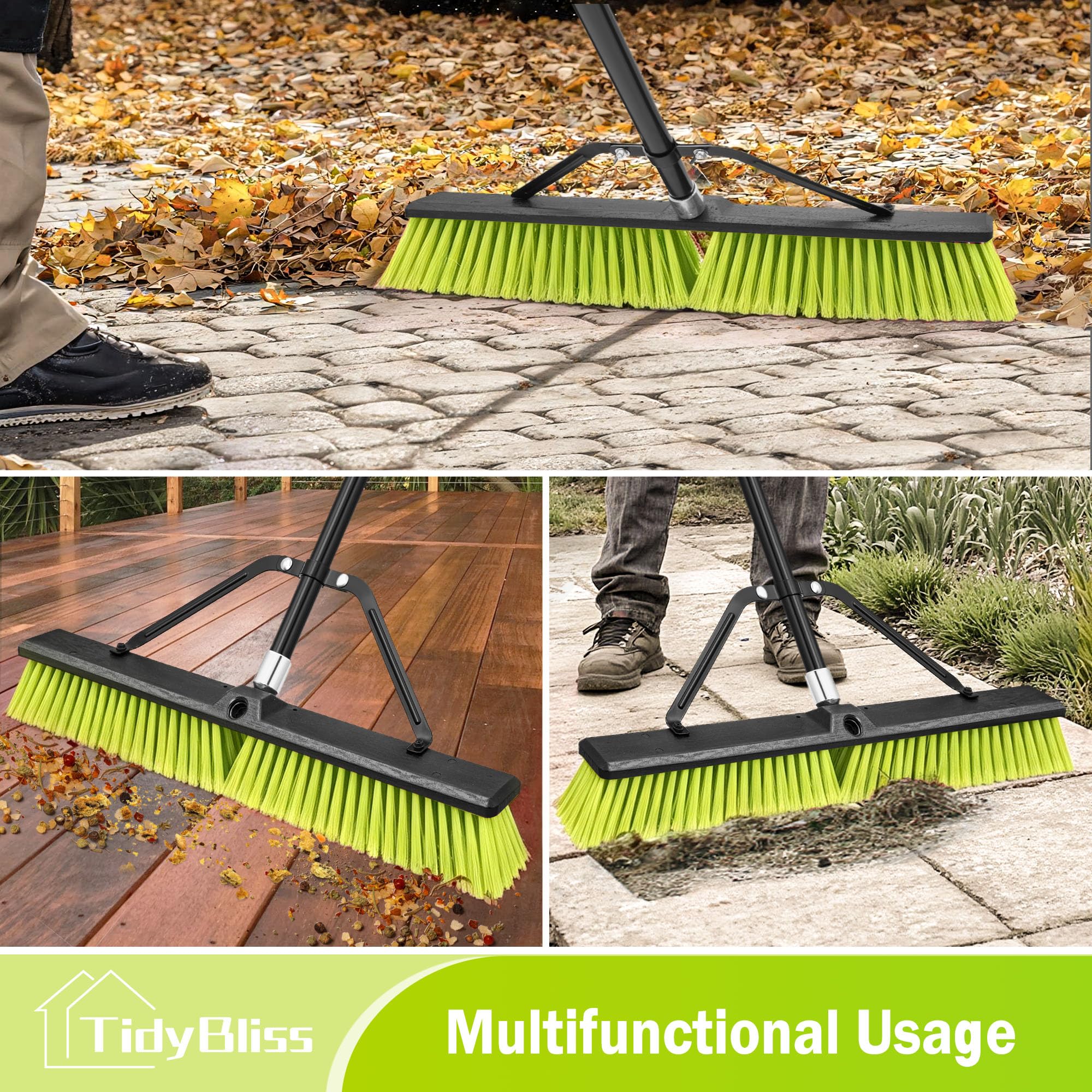 TidyBliss 2 Piezas Escoba Jardin de 60 cm para Exteriores, Cepillo Comercial Grande de Cerdas Rígidas con Mango Largo de 160 cm para Garaje, Taller, Jardín, Patio, Terraza, Calle (Amarillo Verdoso)