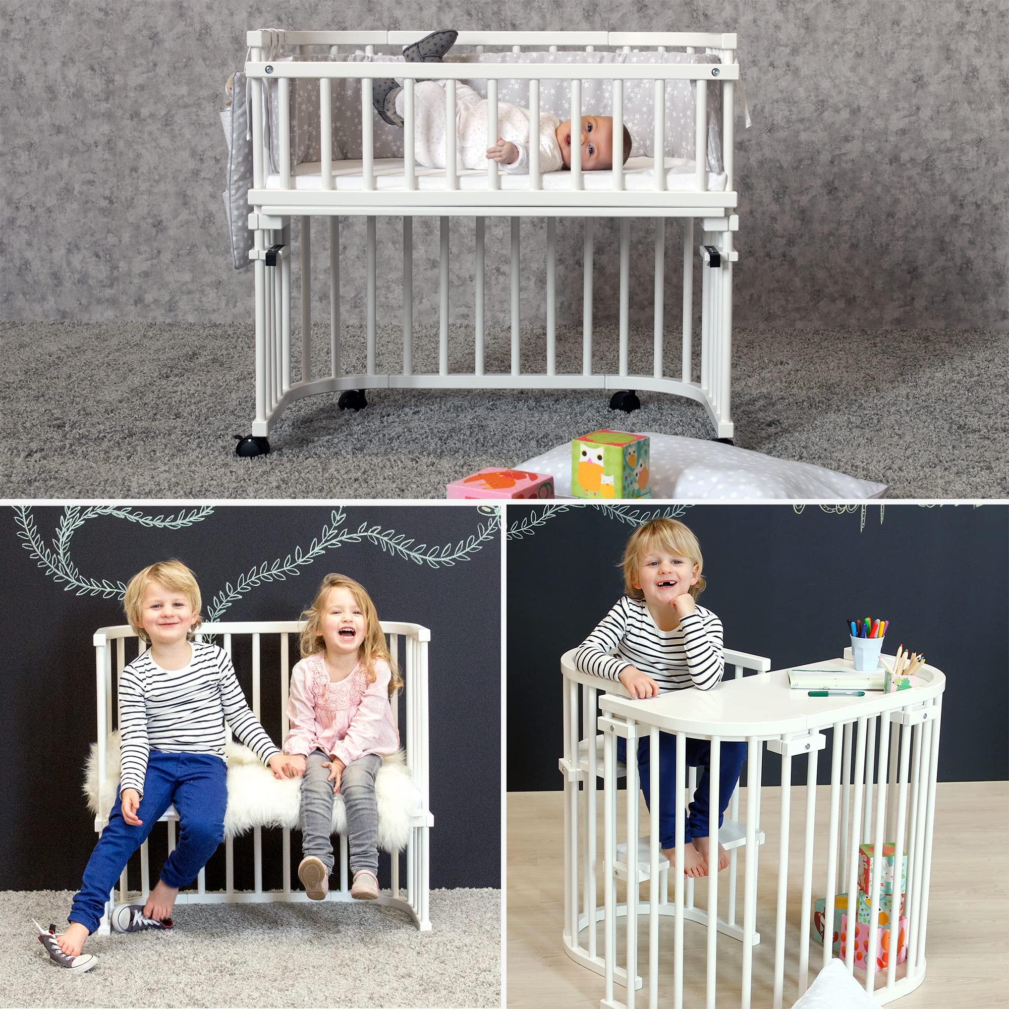 babybay Maxi Comfort Plus Beistellbett, weiß lackiert mit Matratze Classic Cotton Soft