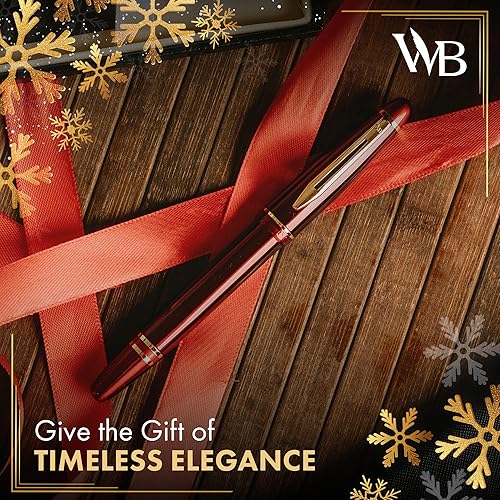 Miniatura 3 de Wordsworth & Black Majesti - Bolígrafo estilográfico (rojo), estuche de lujo, acabado en oro de 24 quilates cartuchos de tinta mediana dorada de 18