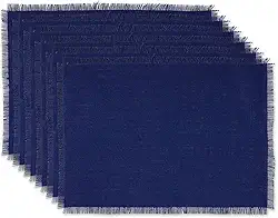 DII Jogo americano 100% juta, rústico, vintage, para festas, churrascos, uso diário, feriados, náutico, conjunto de 6, P/6, azul sólido 6 unidades (CAMZ36656)