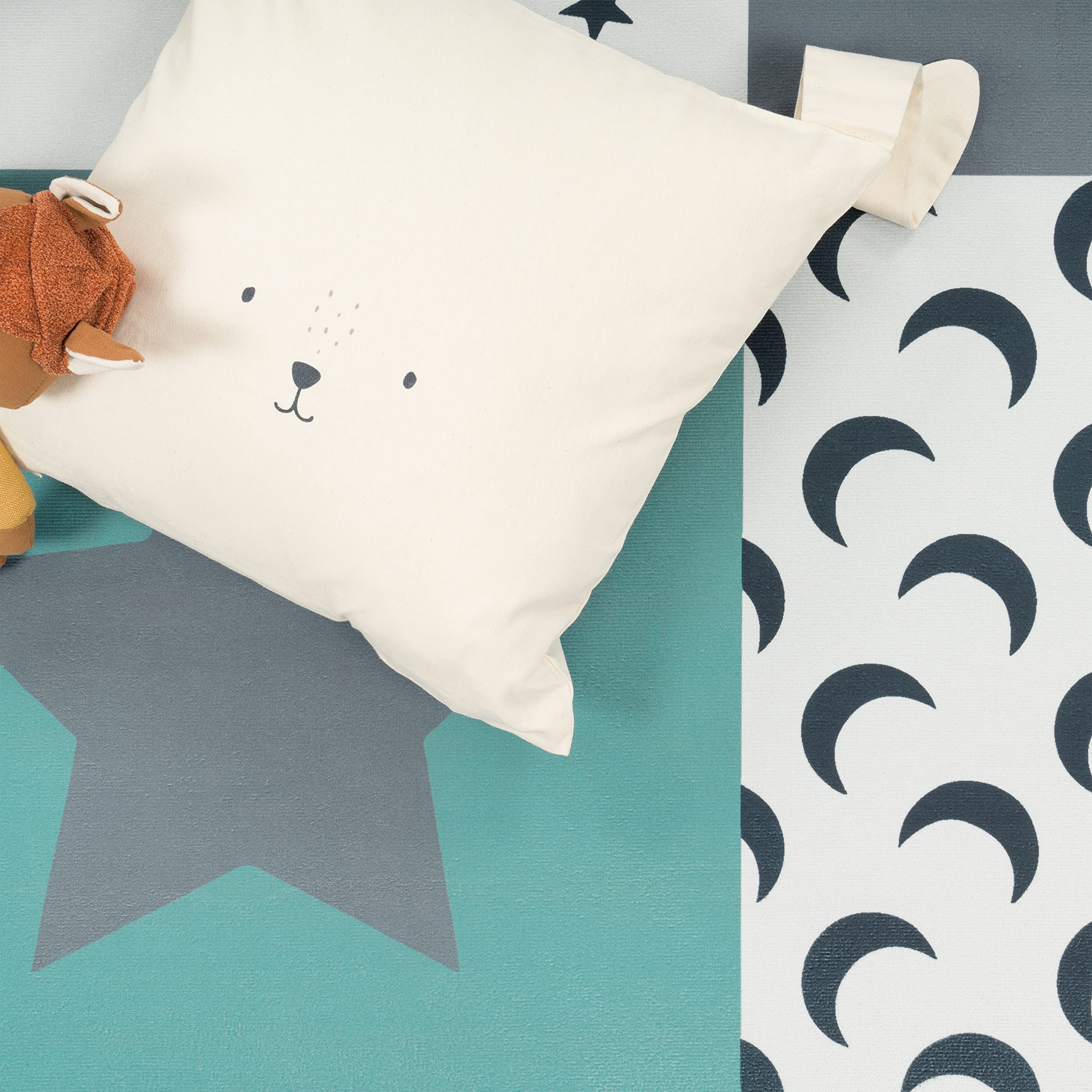 Paco Home Tappeto per i bambini, tappeto per la camera dei bambini con stelle, luna e motivi a quadri, Dimensione:140x200 cm, Colore:Turchese