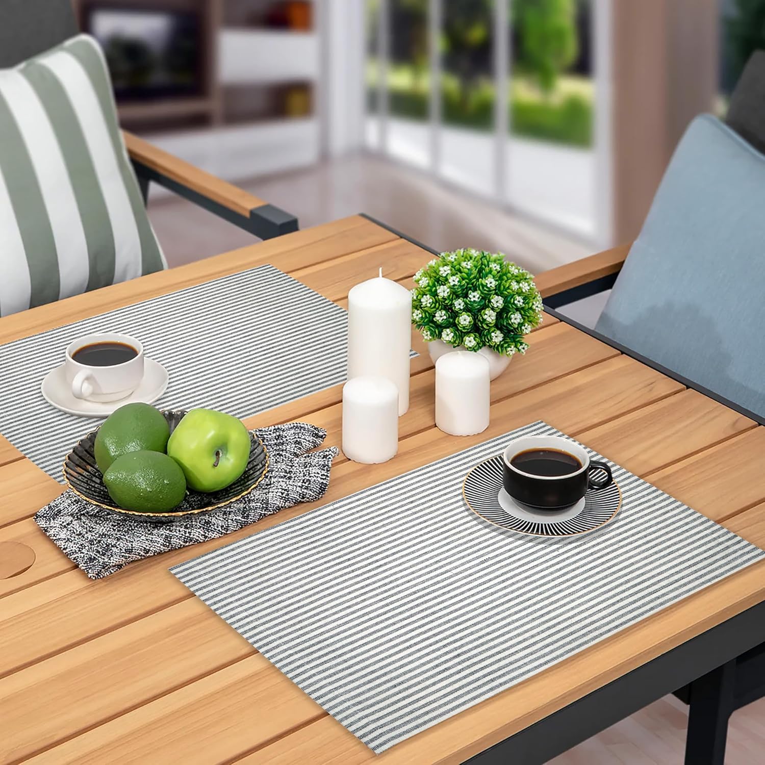 Cloths Small Stripe Placemats for Dining Table Set of 4, Heat Resistant Washable 100% Cotton Table Mats, Modern Place Mats for Dining Table Decor 13" x 19", Blue