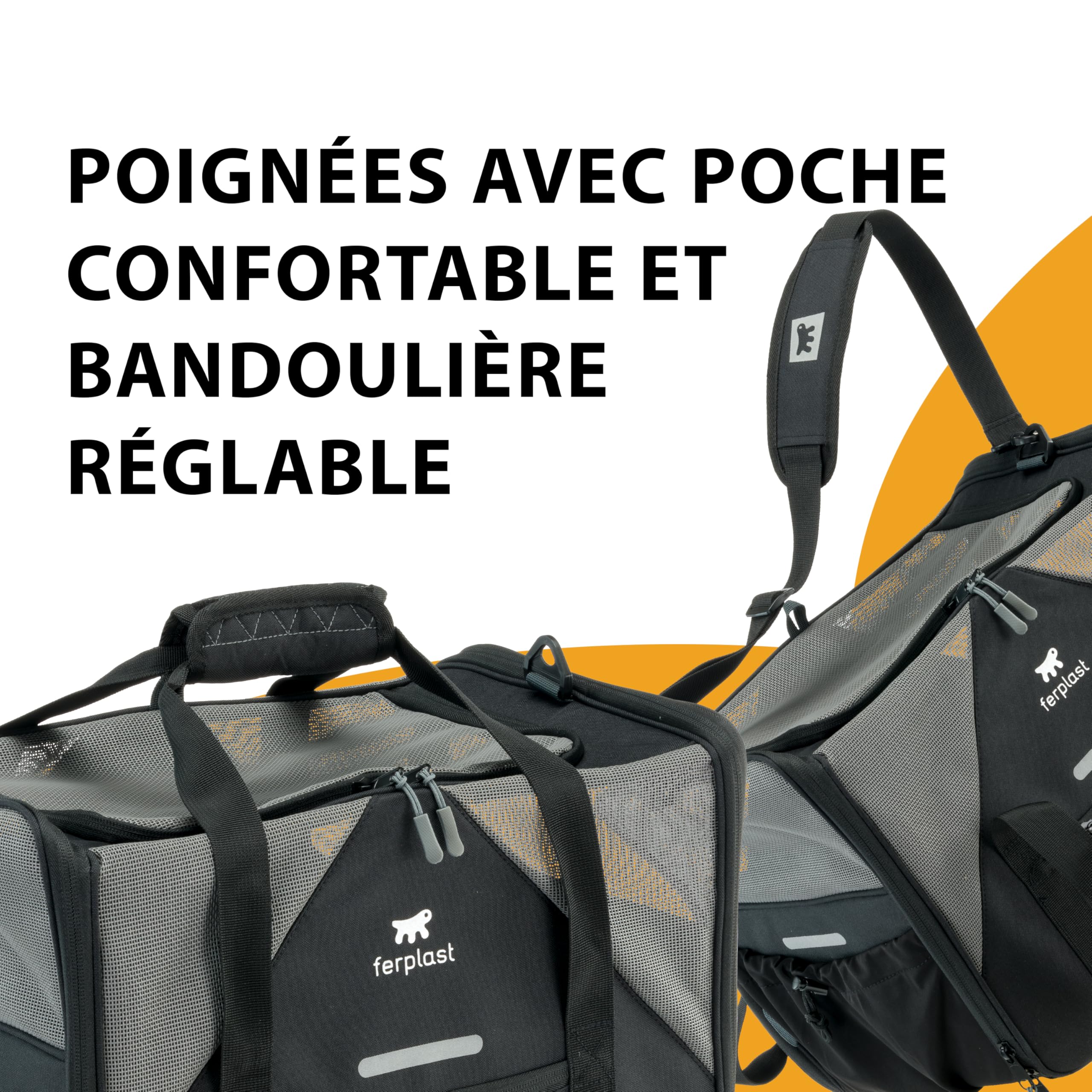 Ferplast Sac Transport Chien Voyager Carrier, Sac de Transport pour Chat, Poignées et bandoulière réglables, Sangle de sécurité, Double Ouverture latérale, avec Coussin, Max 15 Kg, 50x35x37h cm, Noir