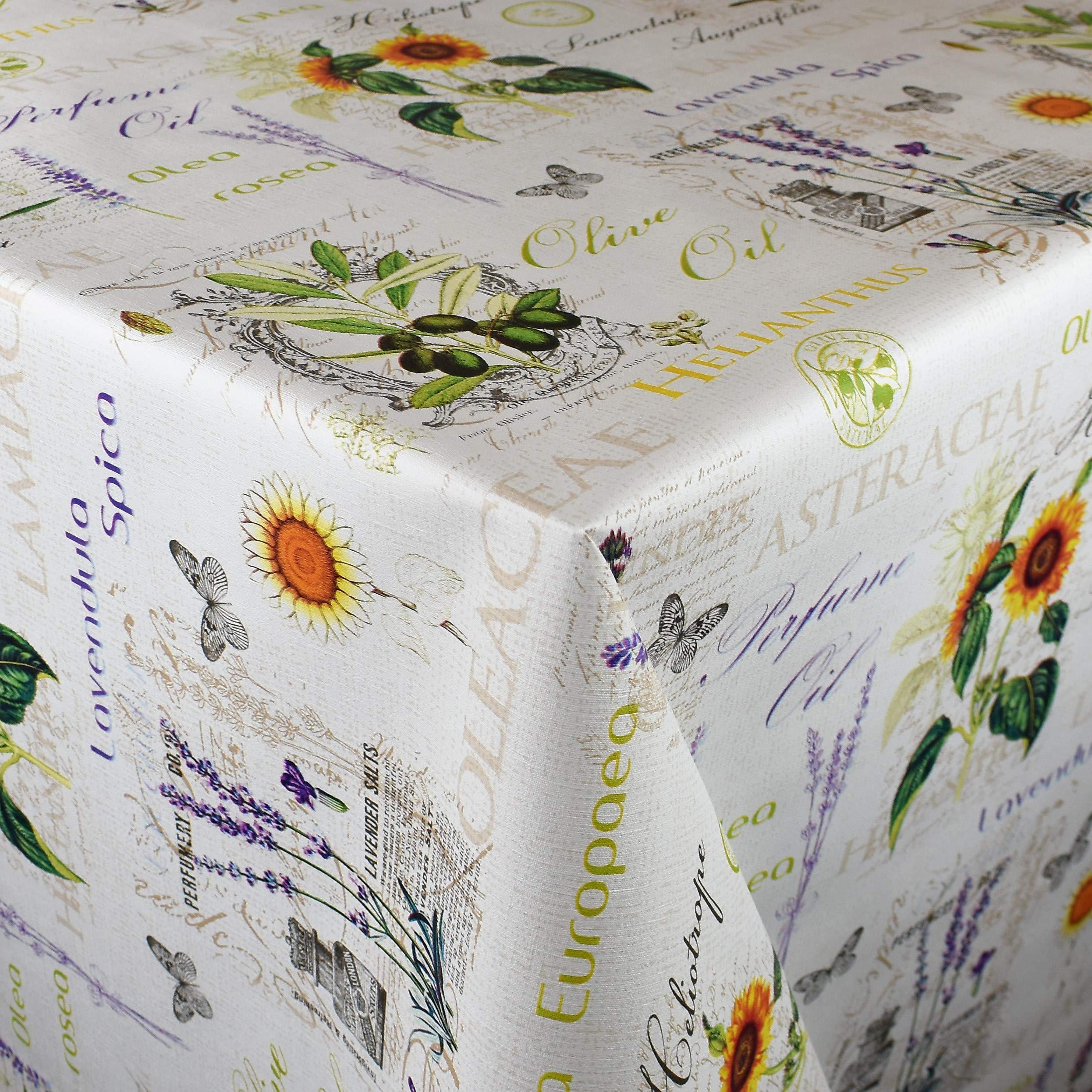 KEVKUS Wachstuch Tischdecke Meterware geprägt P732-1 P732-1 Olive Lavendel Sonnenblume Größe wählbar in eckig rund oval (Borte (Bordüre), 140 x 300 cm eckig)