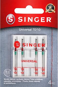 SINGER 4877 Universal Regular Point Machine Needles for Woven Fabric, Size 70/10, 4-Count