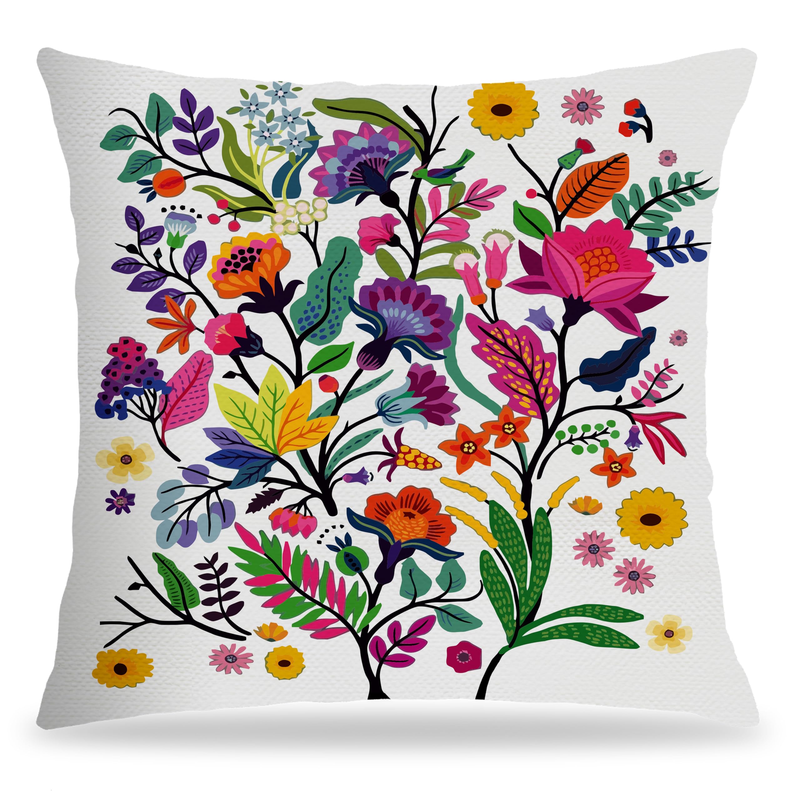 FITIE Boho Colorful Floral Pillow Covers 18x18 Vibrant Wildflower Mexican Flowers Throw Pillow Covers for Couch Bed Living