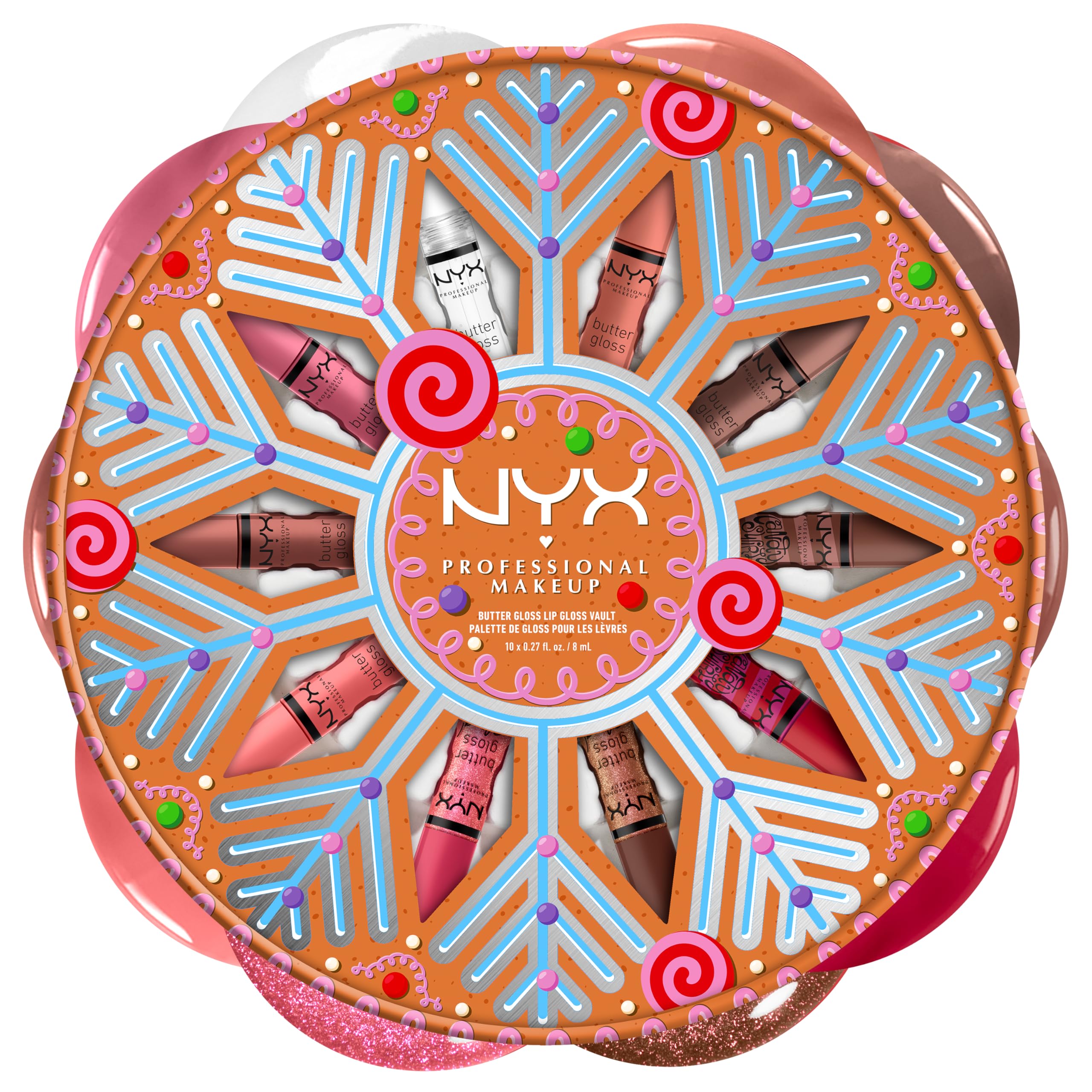 NYX Professional Makeup Coffret Butter Gloss 10 Teintes Fini Brillant | Formule non collante crémeuse, Nude à rosé audacieux, Application facile, Édition limitée fêtes