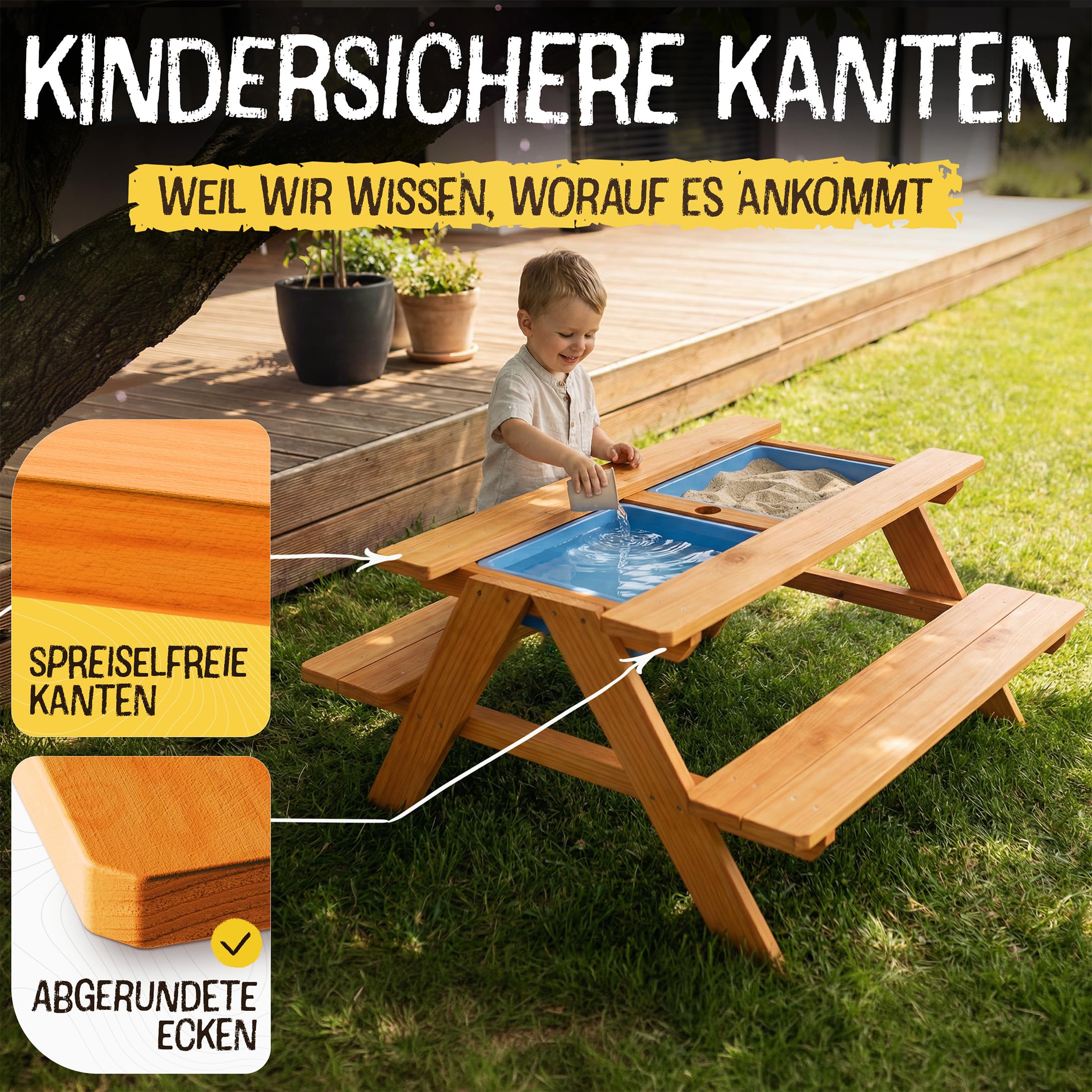 FRIEDO 2in1 Kindersitzgruppe Matschtisch lackiertem Holz Matschküche Wasserspieltisch Garten Kinder Gartenmöbel Outdoor Indoor