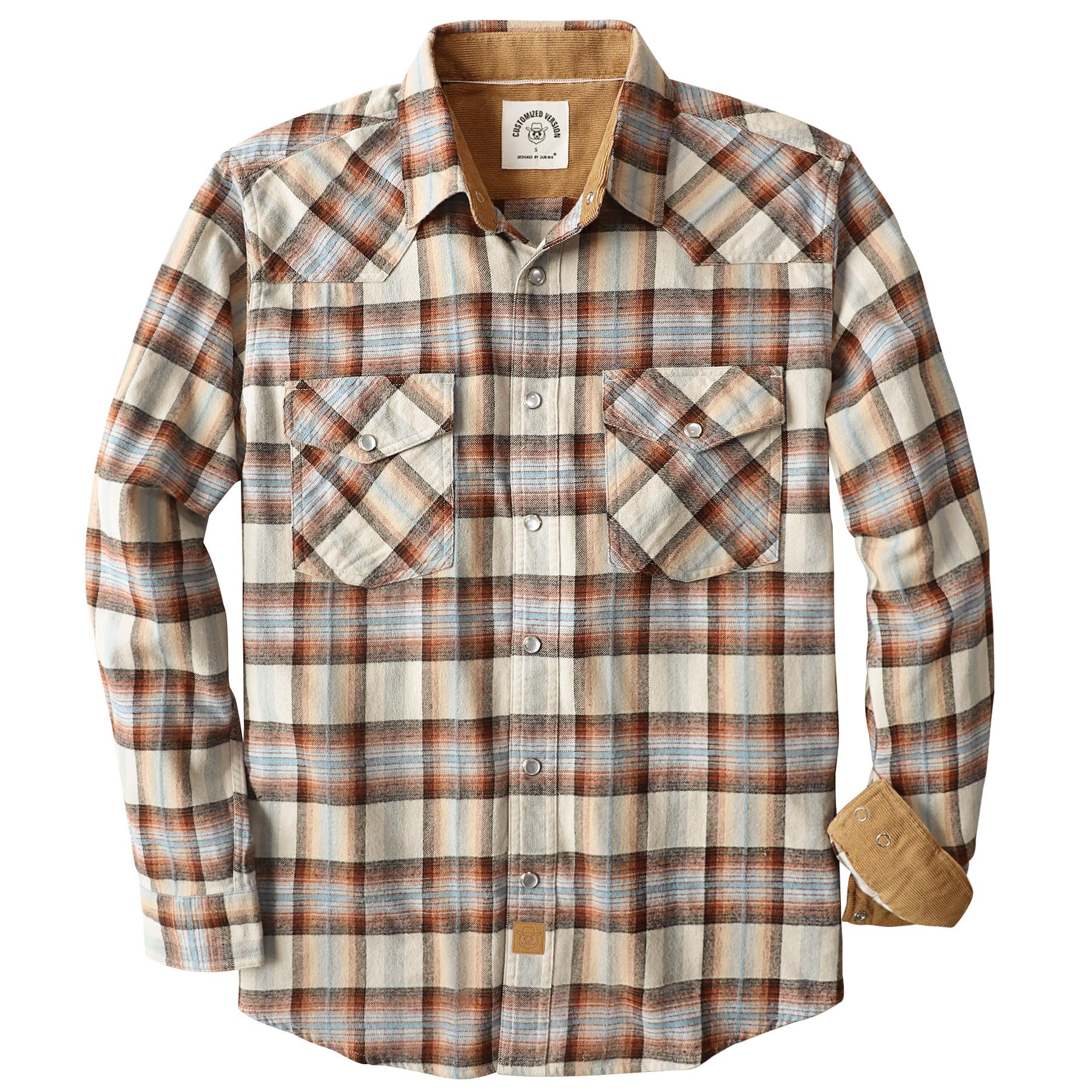 Dubinik® 6 oz Flanellhemd Herren Langarm Druckknopf Freizeithemden Western Hemd Cowboy Two Pocket Snap Shirt Regular Fit