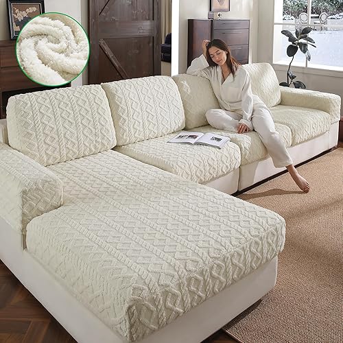 Couch Cushion Covers, Super Soft Thicker Fleece Sofa Cover Stretch Sectional Sofa Slipcover Washable Pet Friendly Anti-Slip Stain Resistant