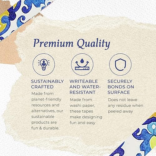 Miniatura 6 de Serenity Fair Cinta Washi con patrón de azulejos. Cinta Washi con patrón de azulejos italianos mediterráneos, extra ancho de 4 pulgadas3.9 in