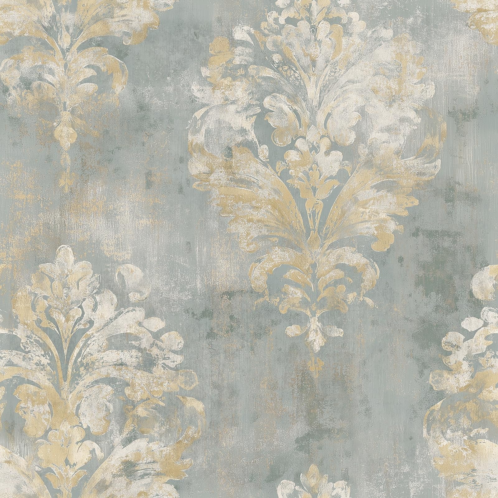 Papel de contacto floral de diseño Shabby Chic con dorado metálico