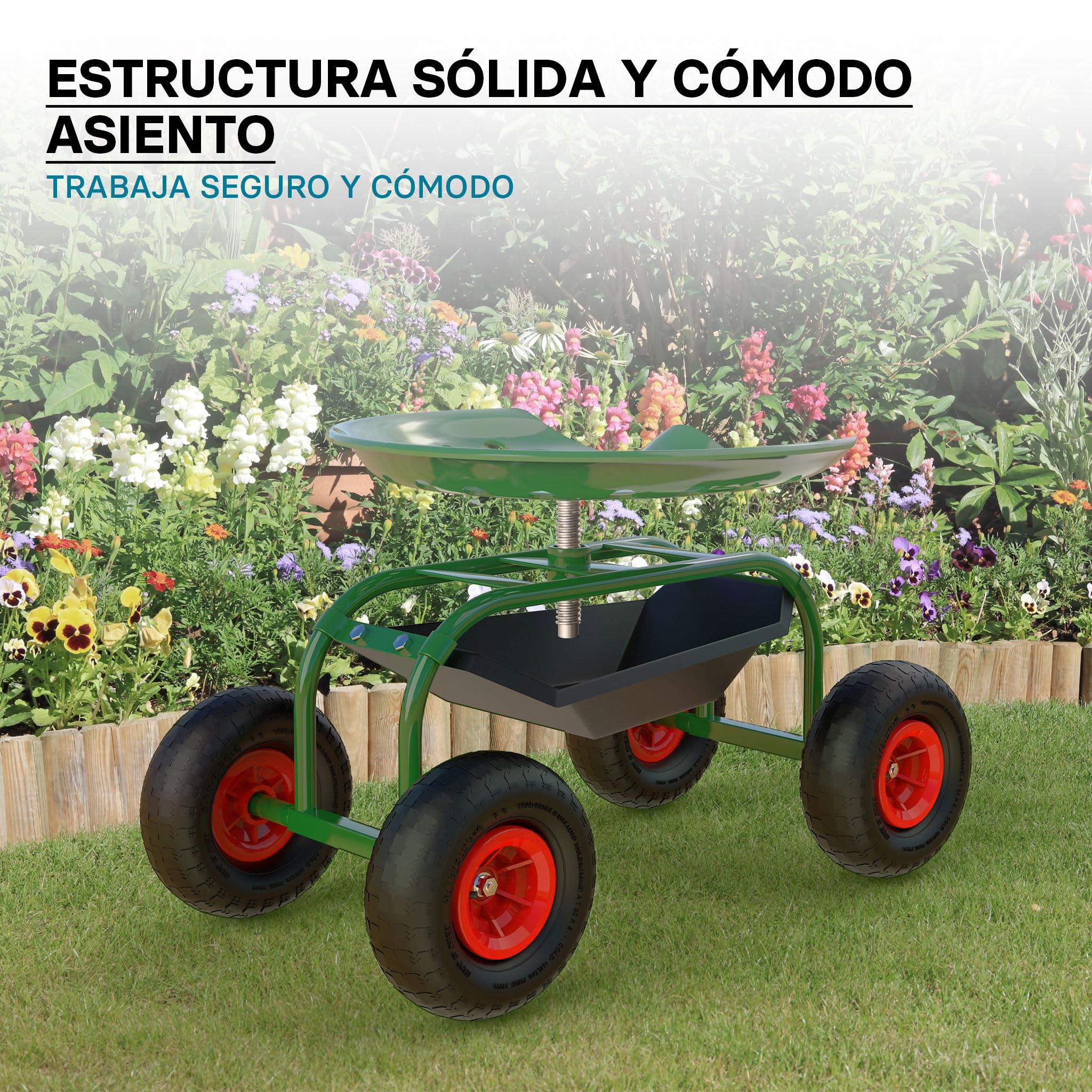 WilTec Asiento Ruedas Taller 150kg Taburete móvil Taller Asiento Trabajo Asiento Ruedas Taburete portátil