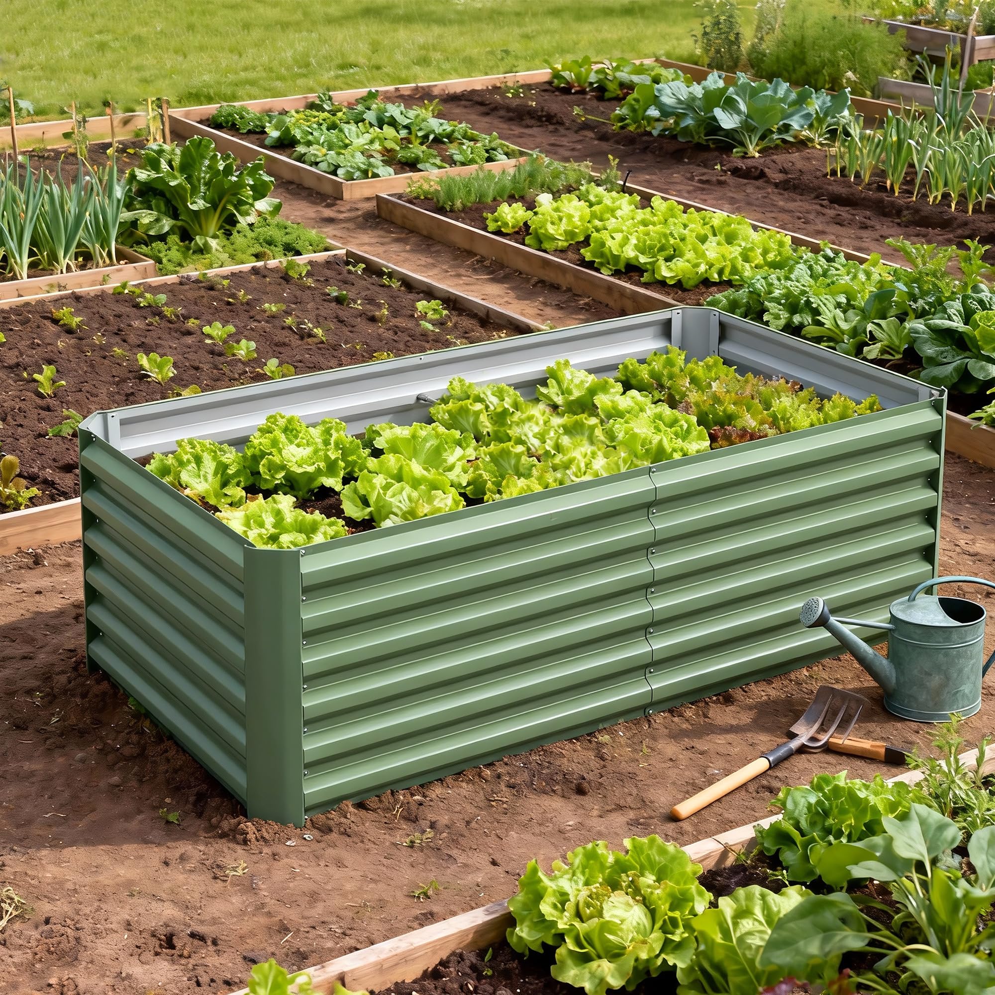 Outsunny Jardinière surélevée en Acier galvanisé, lit de Jardin avec Fond Ouvert, carré Potager de Jardin pour légumes, Fruits, Fleurs, 180 x 90 x 57,5 cm, Vert Clair