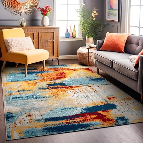 Rugshop Abstract Non-Shedding Living Room Bedroom Area Rug Multi 5' x 7'