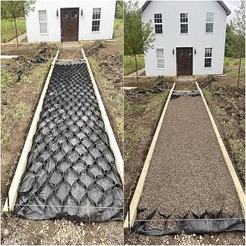 Ground Grid for Gravel Pathway - Flexible DIY Permeable Paver Geocell Geo Grid Heavy Duty Stabilizer Kit for Shed Base Hills Patios Driveway Slope Parking, 2 inch Thick, 1885 LBS Per Sq3x27ft/1x8.5m